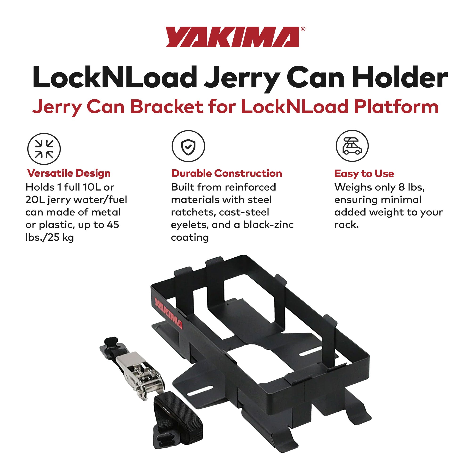Yakima LockNLoad Platform Plastic Jerry Can Holder for Roof Rack Systems, Black - VMInnovations
