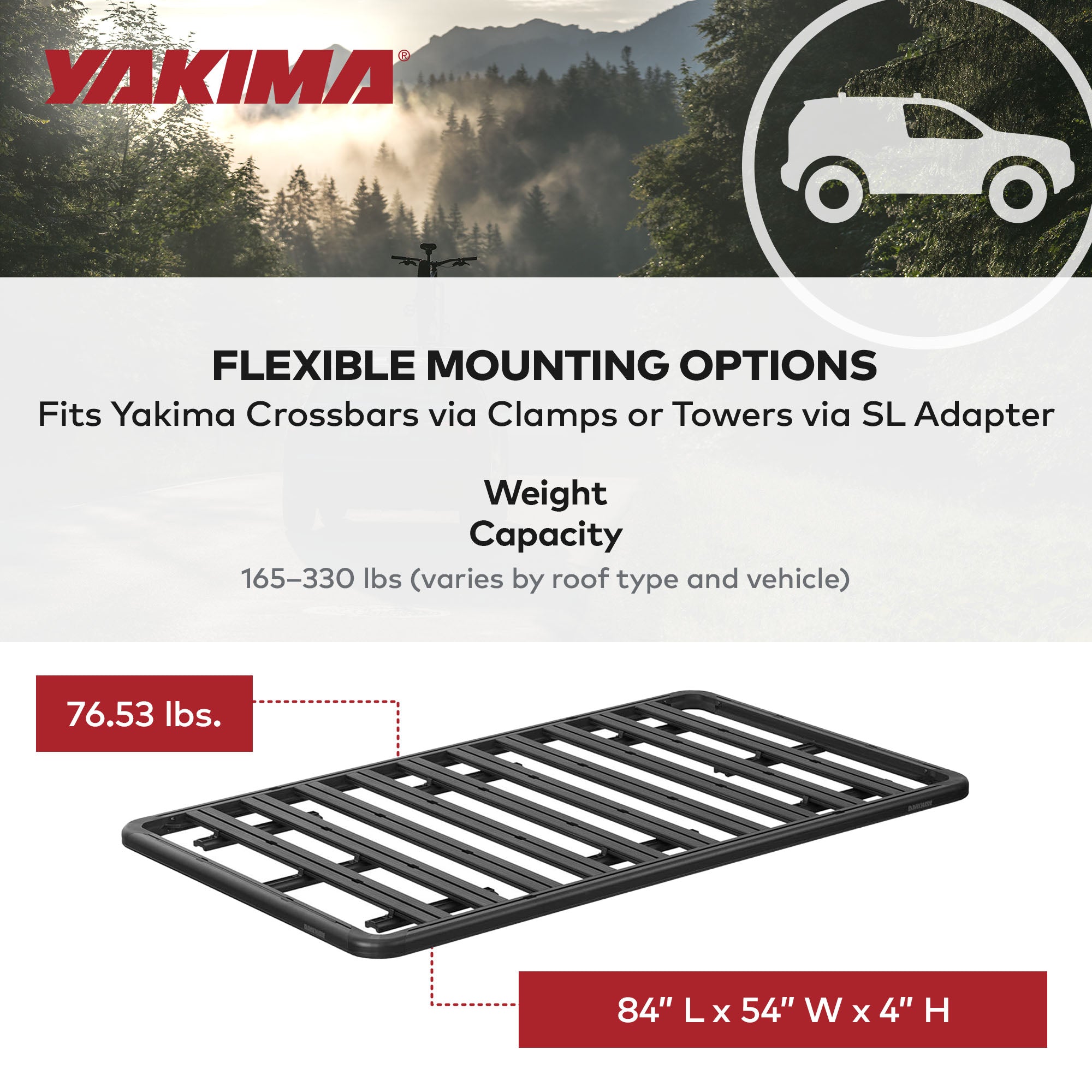 YAKIMA 84 by 54" LockNLoad 3 Bar System Heavy Duty Roof Rack Platform(Open Box) - VMInnovations
