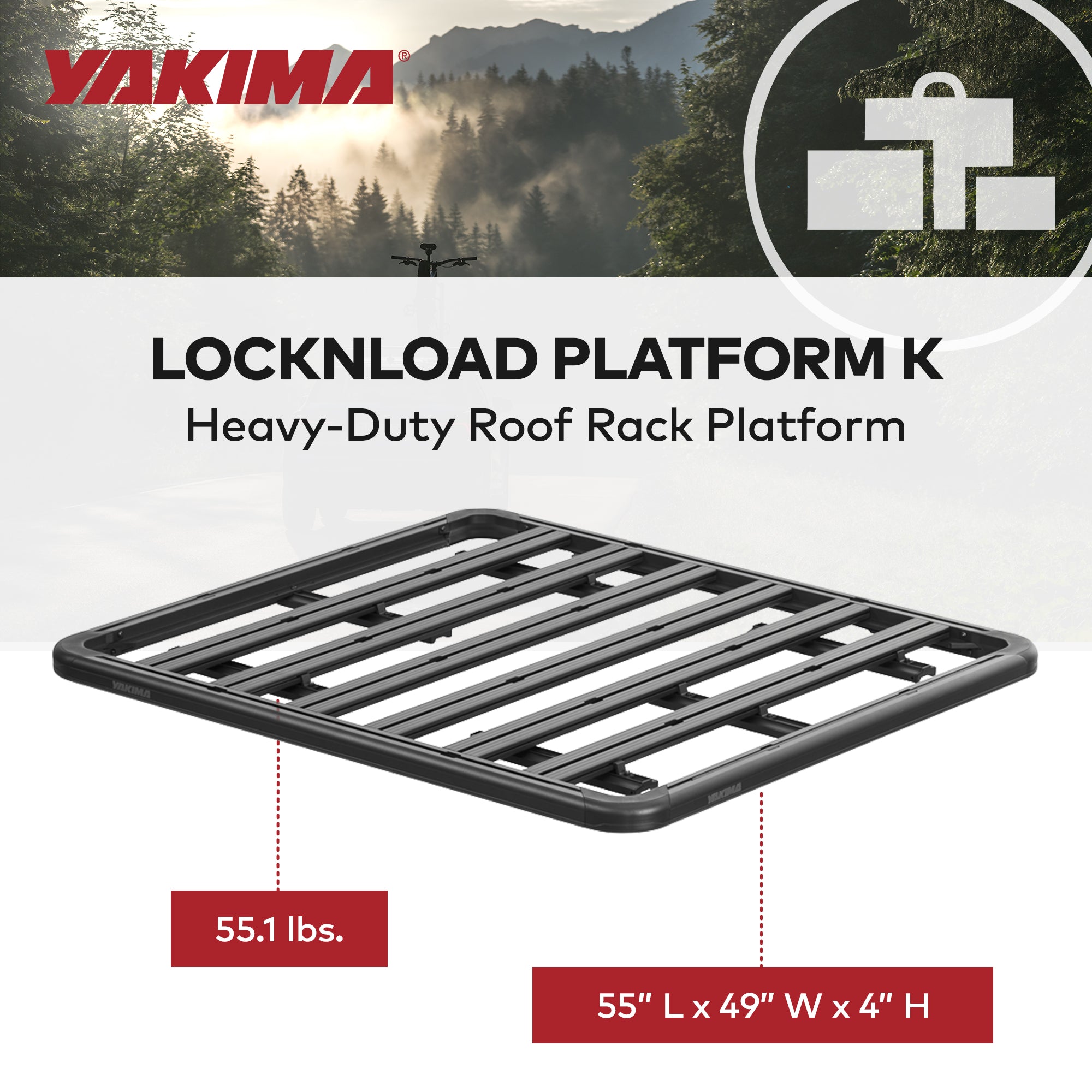 Yakima 55 by 49 Inch LockNLoad 3 Bar System Heavy Duty Roof Rack Platform, Black - VMInnovations