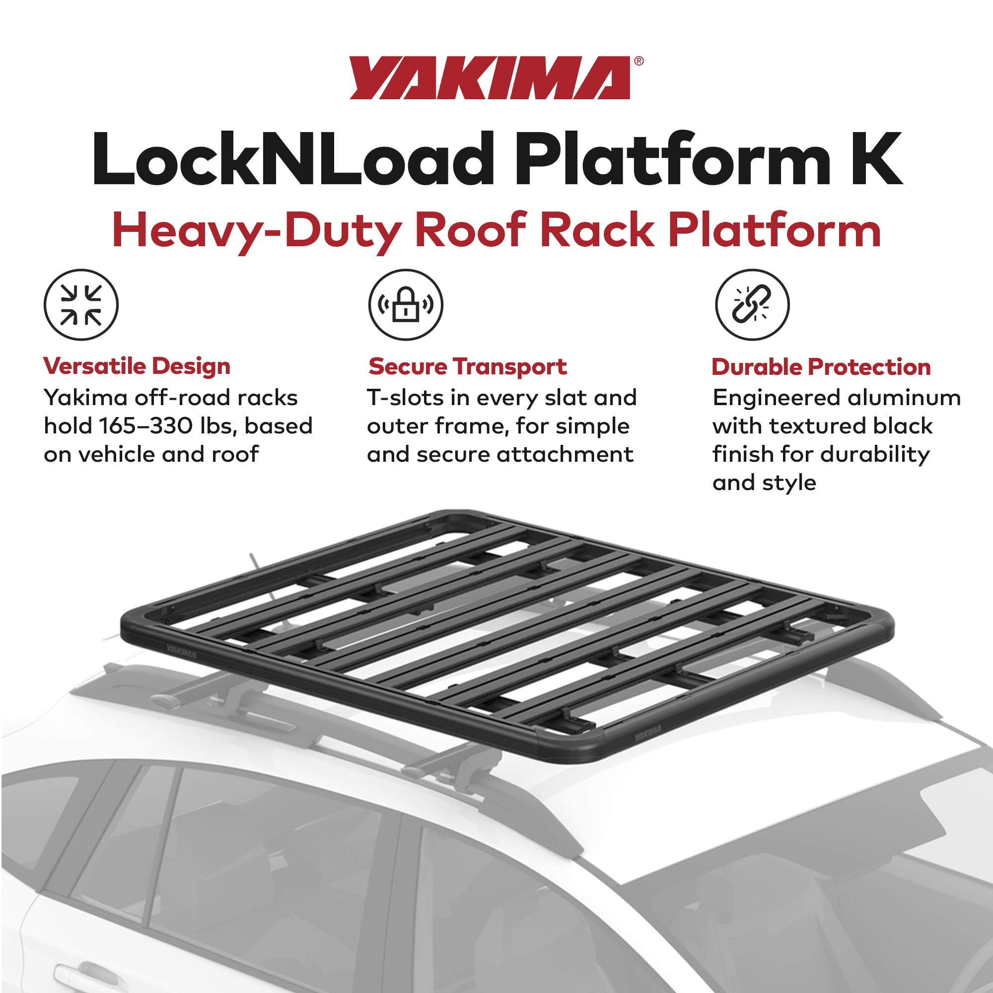 Yakima 55 by 49 Inch LockNLoad 3 Bar System Heavy Duty Roof Rack Platform, Black - VMInnovations