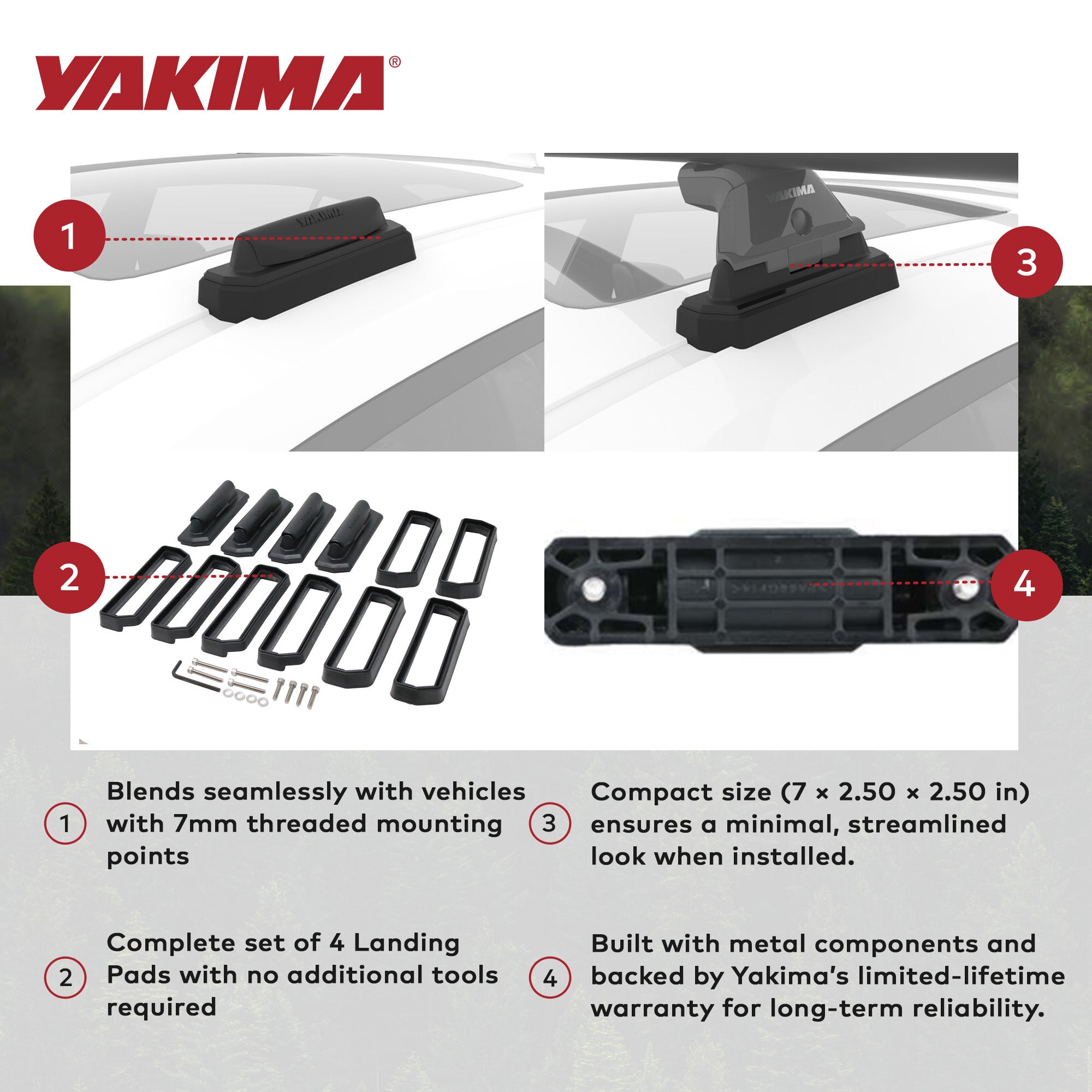 YAKIMA Landing Pad 25 Fixed Point Tower Installation Mounts for Rail Rooftops