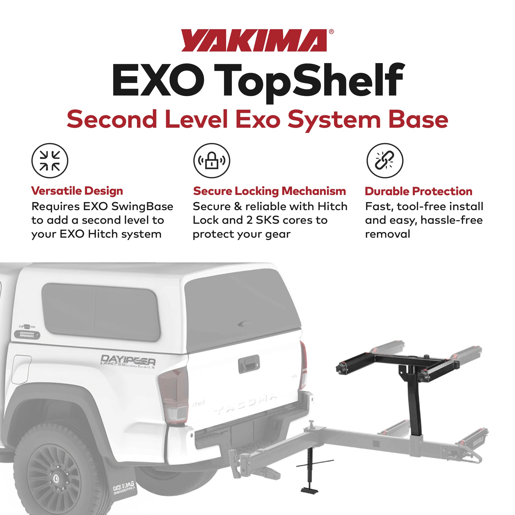 Yakima EXO TopShelf Second Level Hitch Base Rack Storage System with 2 SKS Locks - VMInnovations