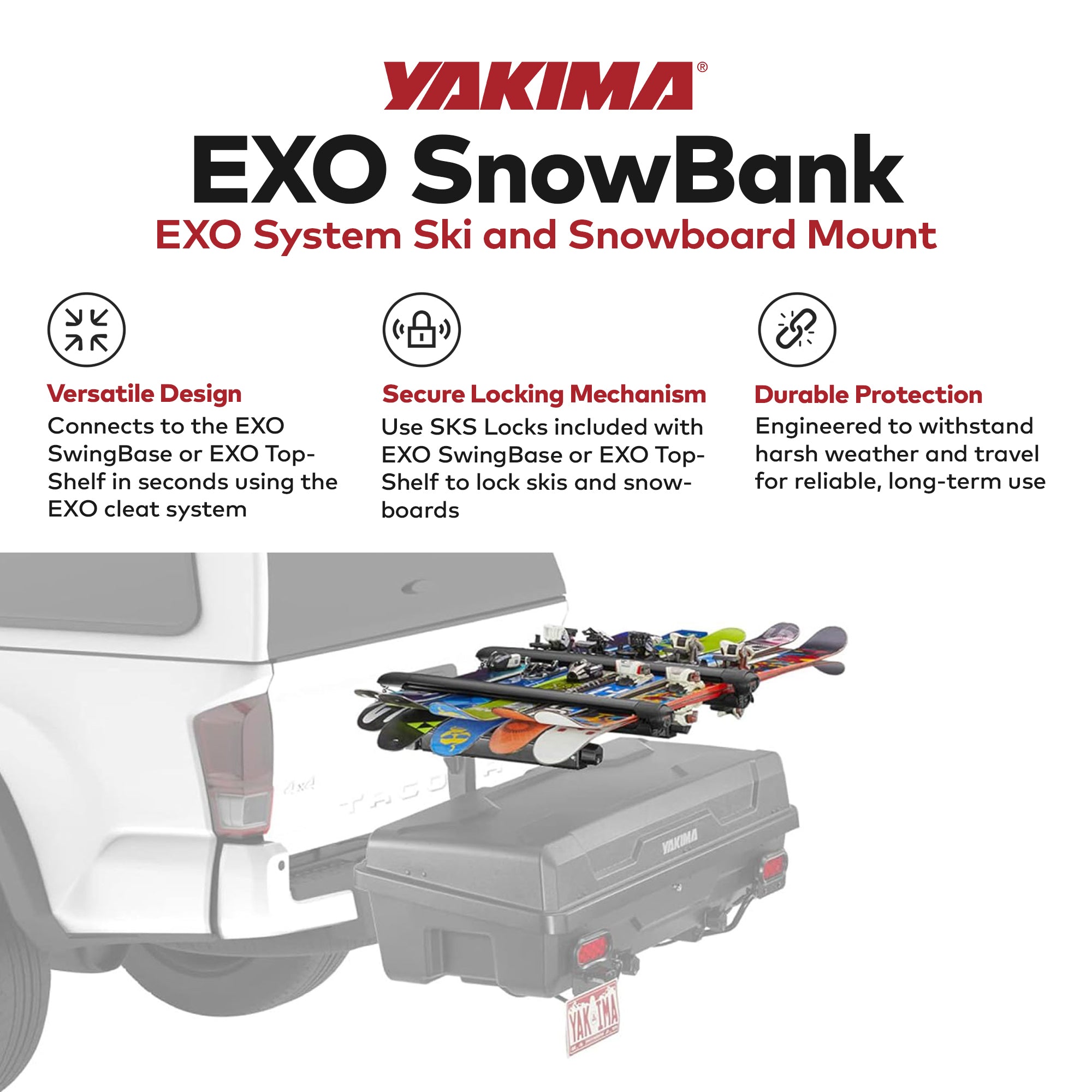 Yakima EXO SnowBank 5 Ski or 4 Snowboard Universal Mount Travel Roof Rack, Black - VMInnovations