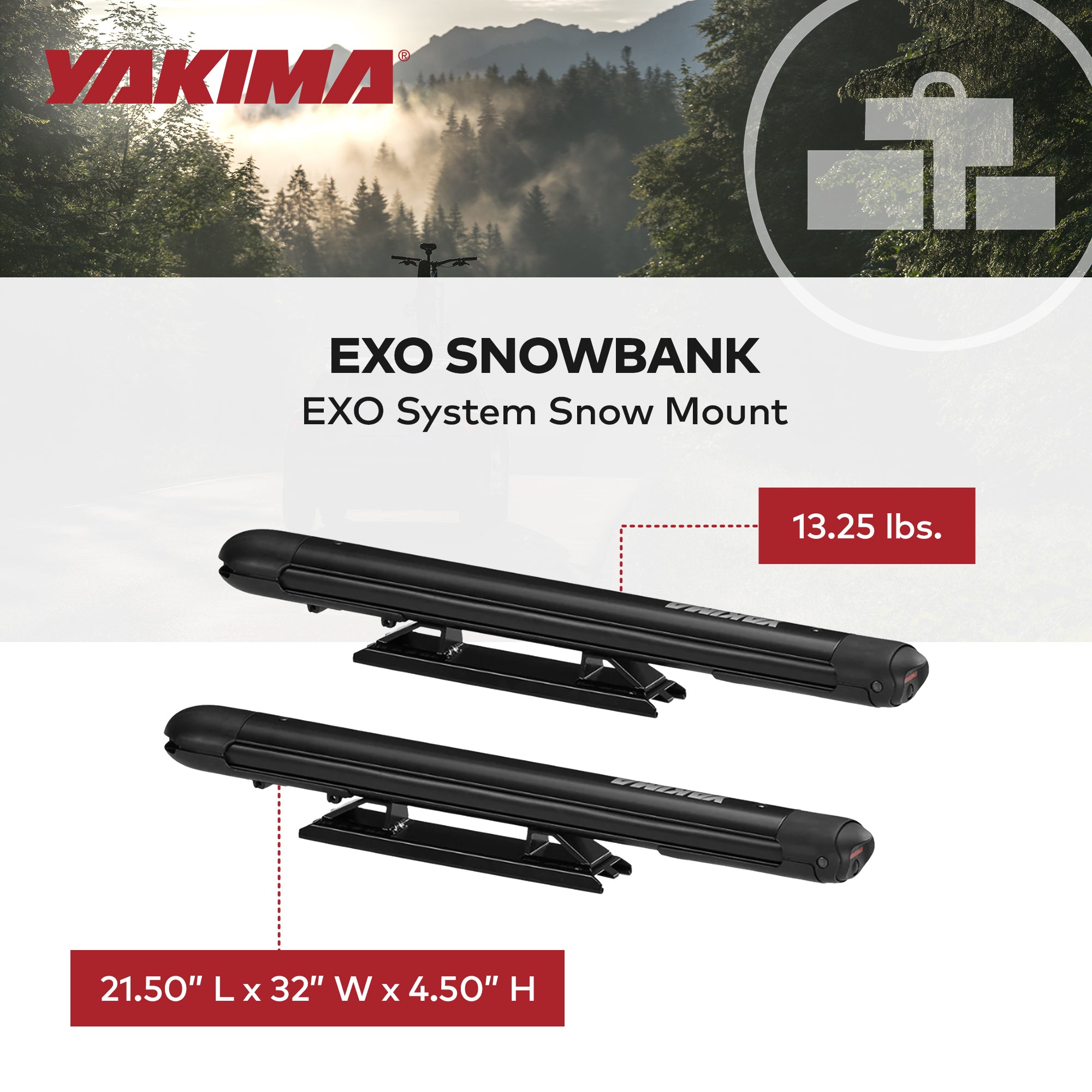 Yakima EXO SnowBank 5 Ski or 4 Snowboard Universal Mount Travel Roof Rack, Black - VMInnovations