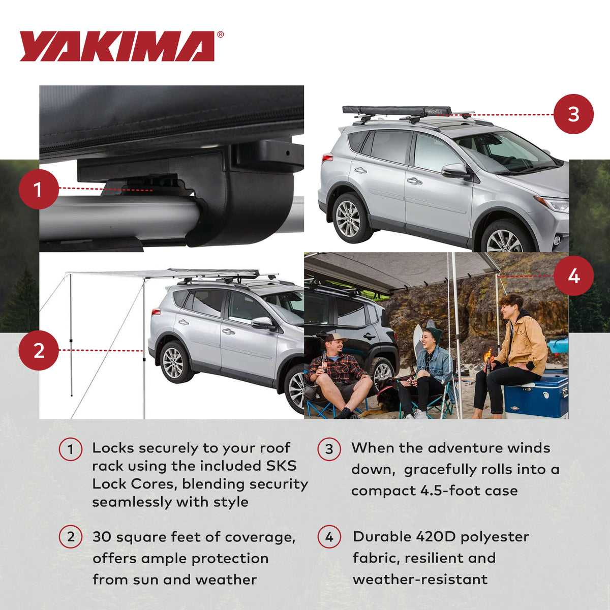 Yakima 4.5ft Lightweight Roof Mounted Awning with Included SKS Lock (Open Box)