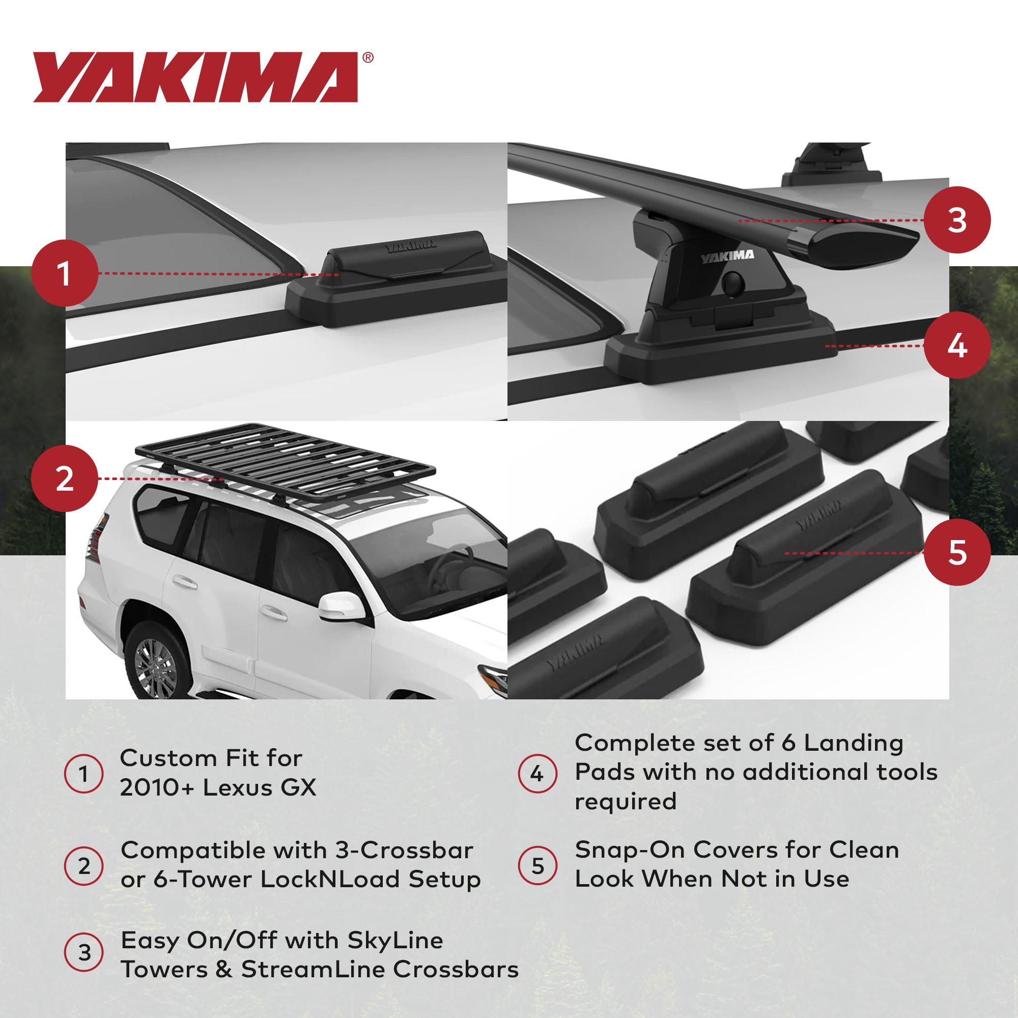 YAKIMA Landing Pad 30 Fixed Point Tower Compatible w/2010+ Lexus GX, Set of 6 - VMInnovations