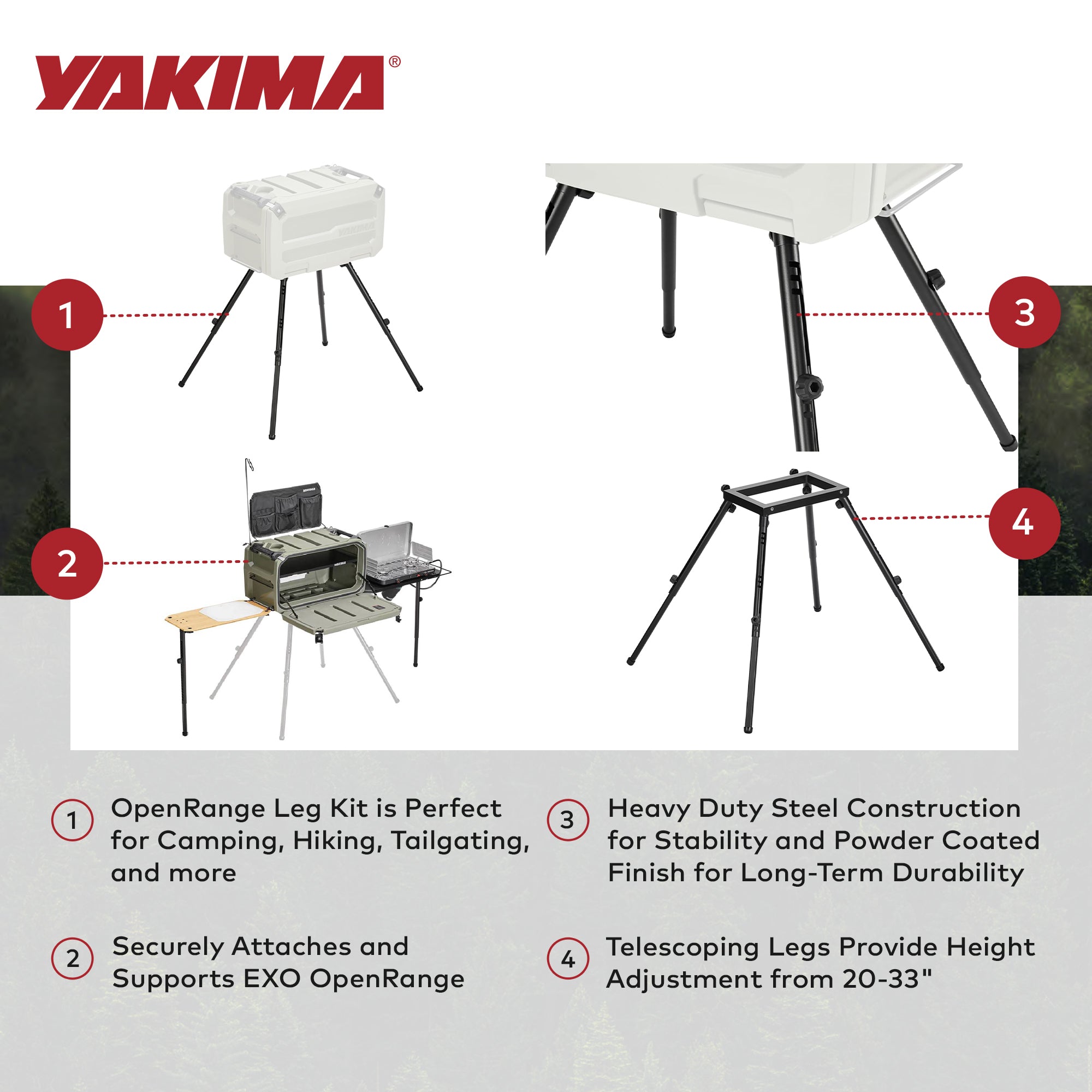 Yakima EXO OpenRange Steel Leg Kit Free Standing 20-30" Adjustable Support Stand - VMInnovations