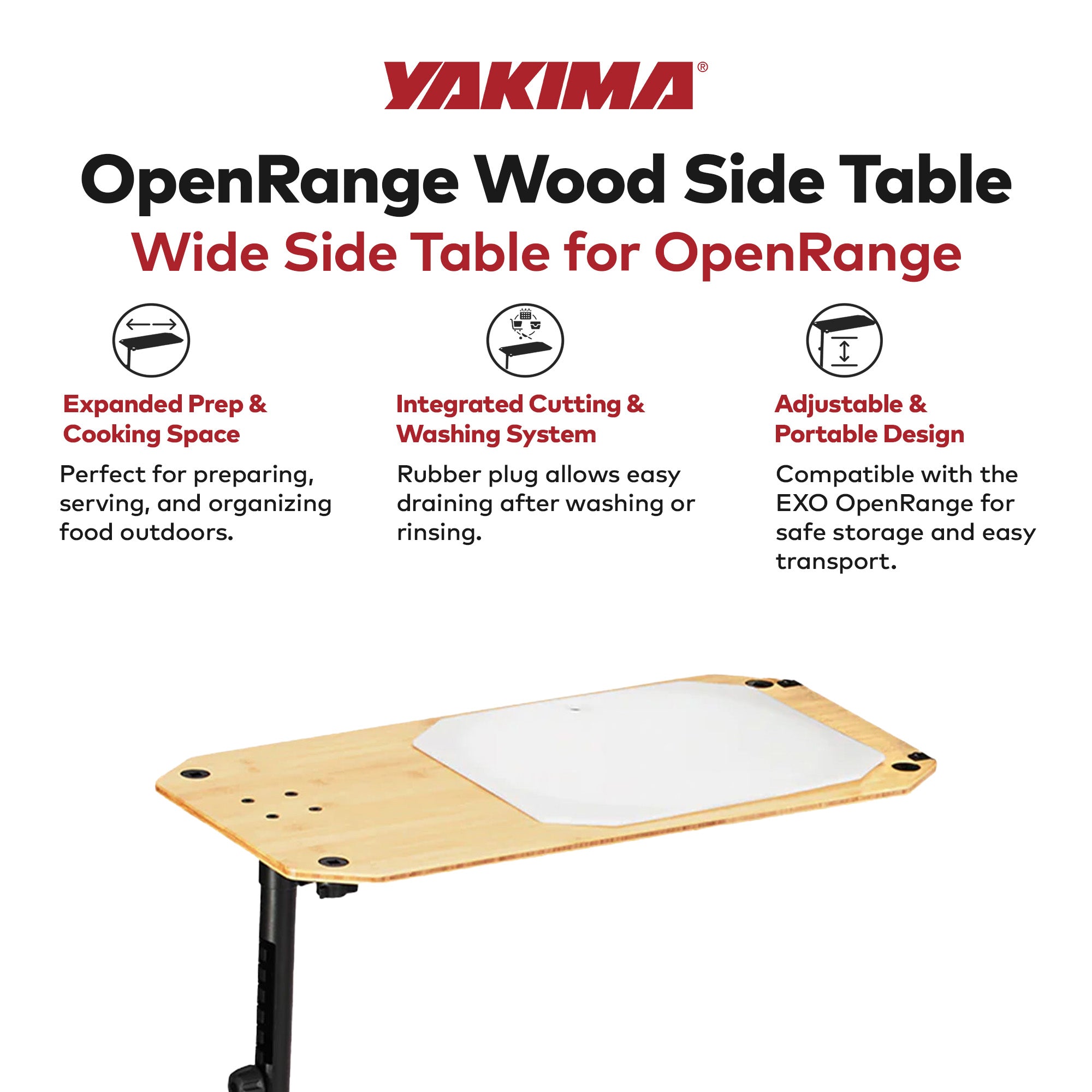 Yakima EXO OpenRange 13 x 27 Inch Wooden Side Table and Nesting Cutting Board - VMInnovations