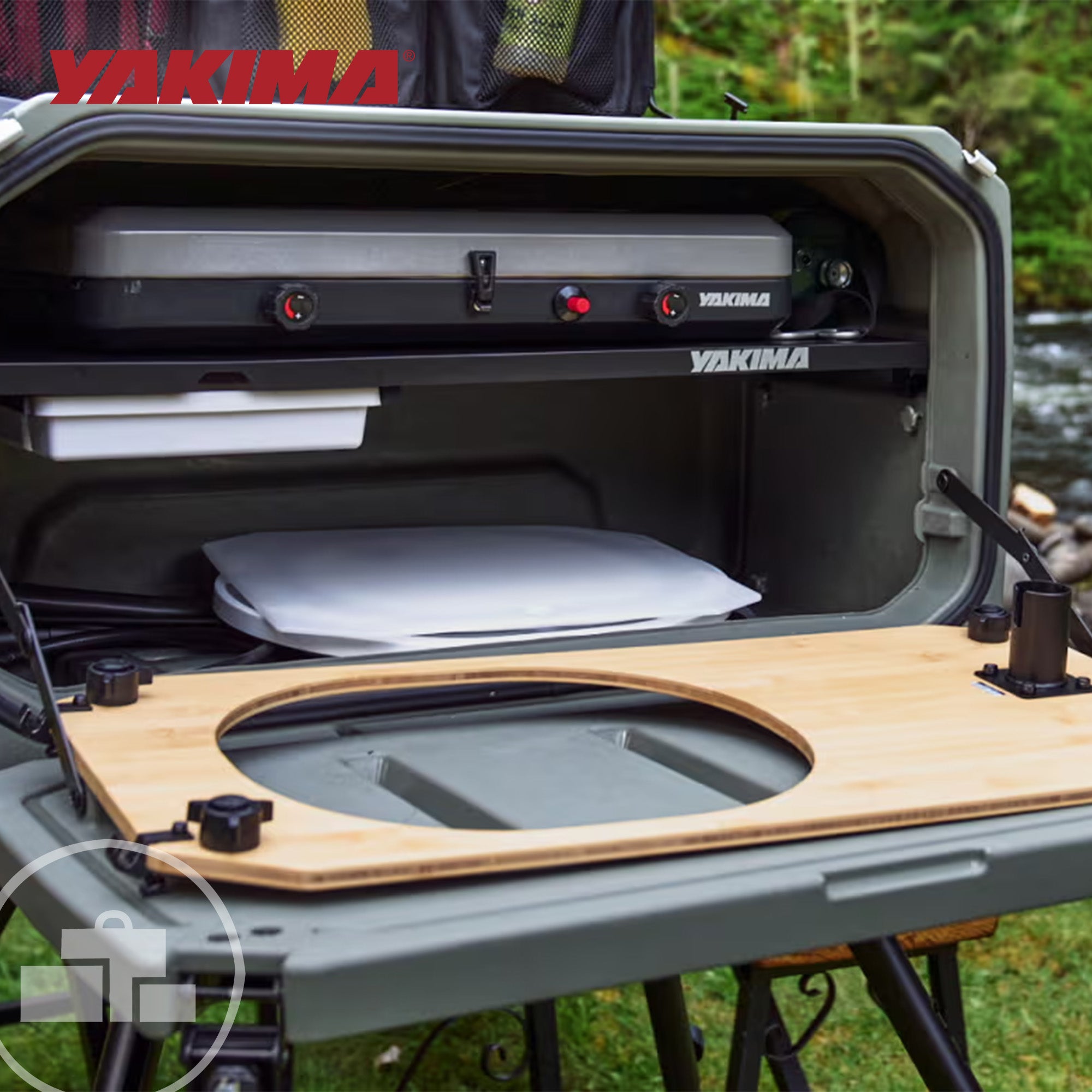 Yakima EXO OpenRange 13 x 27 Inch Wooden Side Table and Nesting Cutting Board - VMInnovations