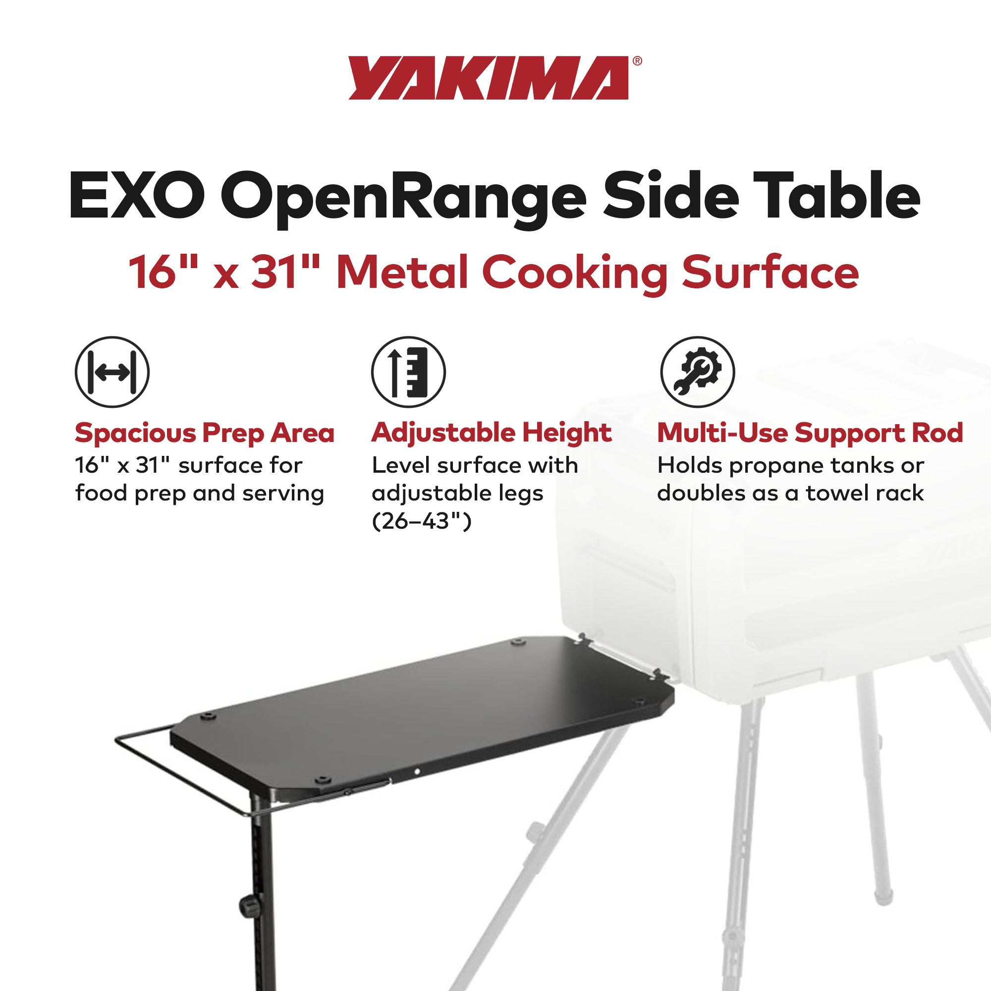 Yakima EXO OpenRange 16 x 31 in. Metal Side Table for Stove Propane Tanks, Black - VMInnovations