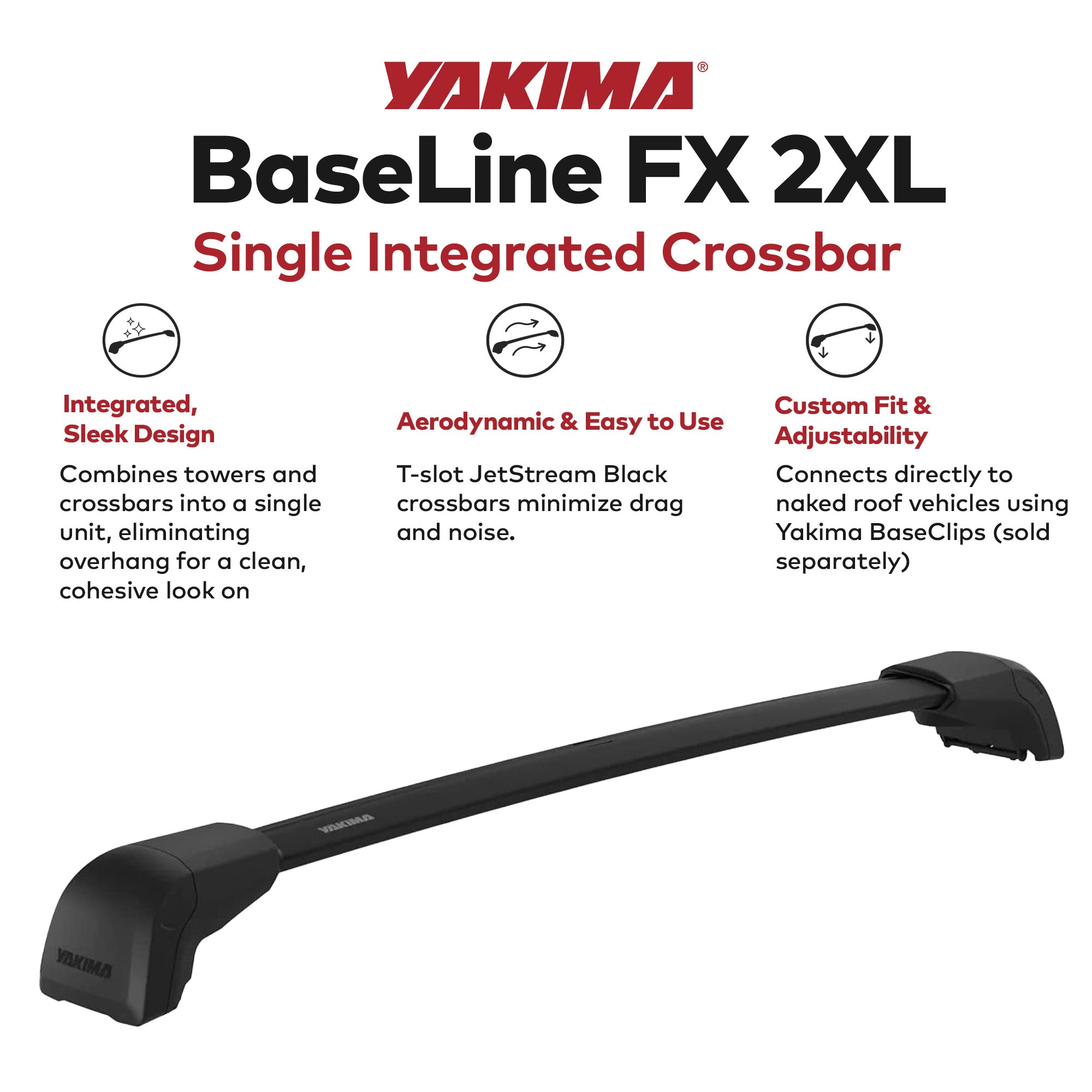 Yakima 2XL Single Integrated Crossbar for Naked Roof Vehicles, Black (Open Box) - VMInnovations