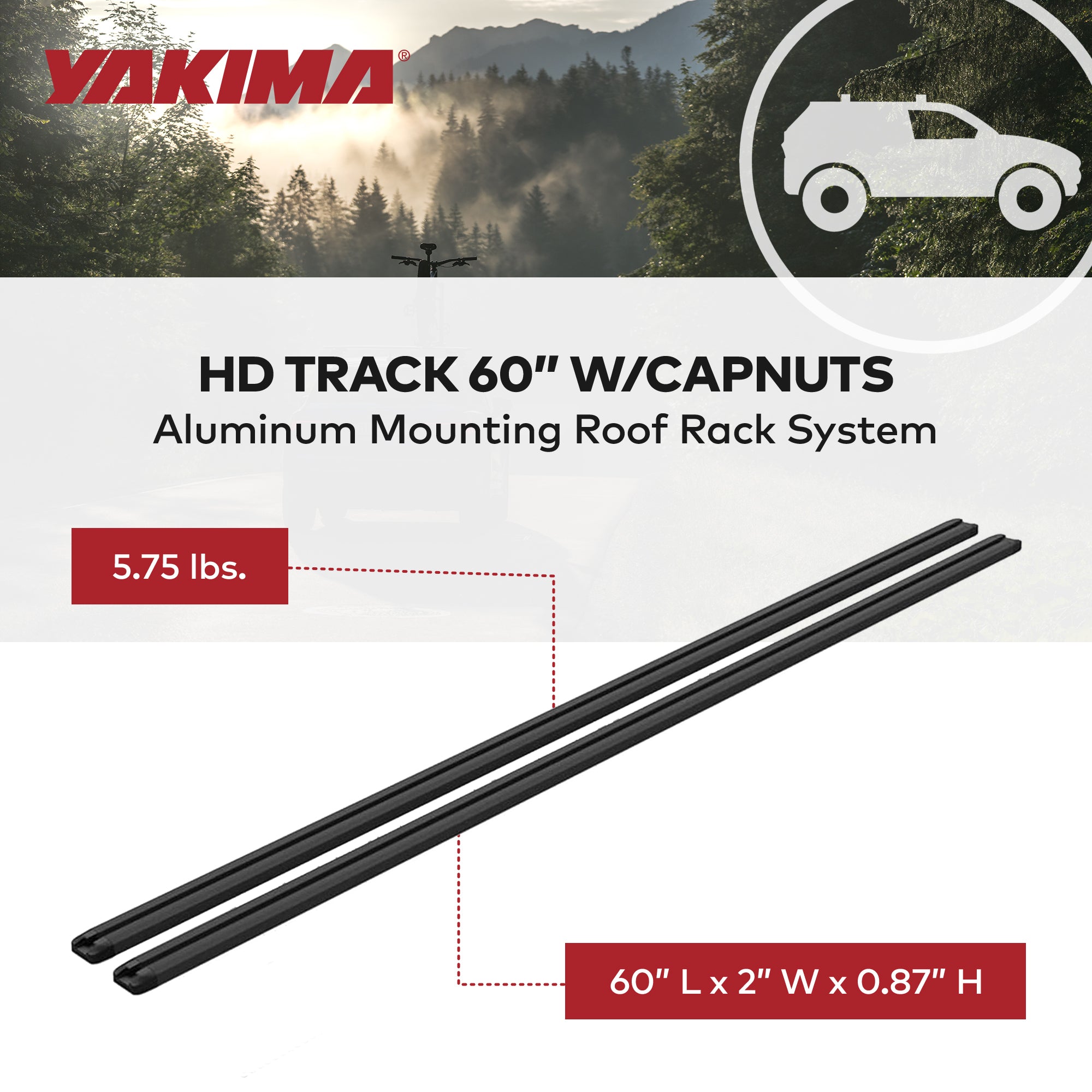 Yakima HD Track 60 Inch Car Roof Top Rack Mounting System with CapNuts, Black - VMInnovations