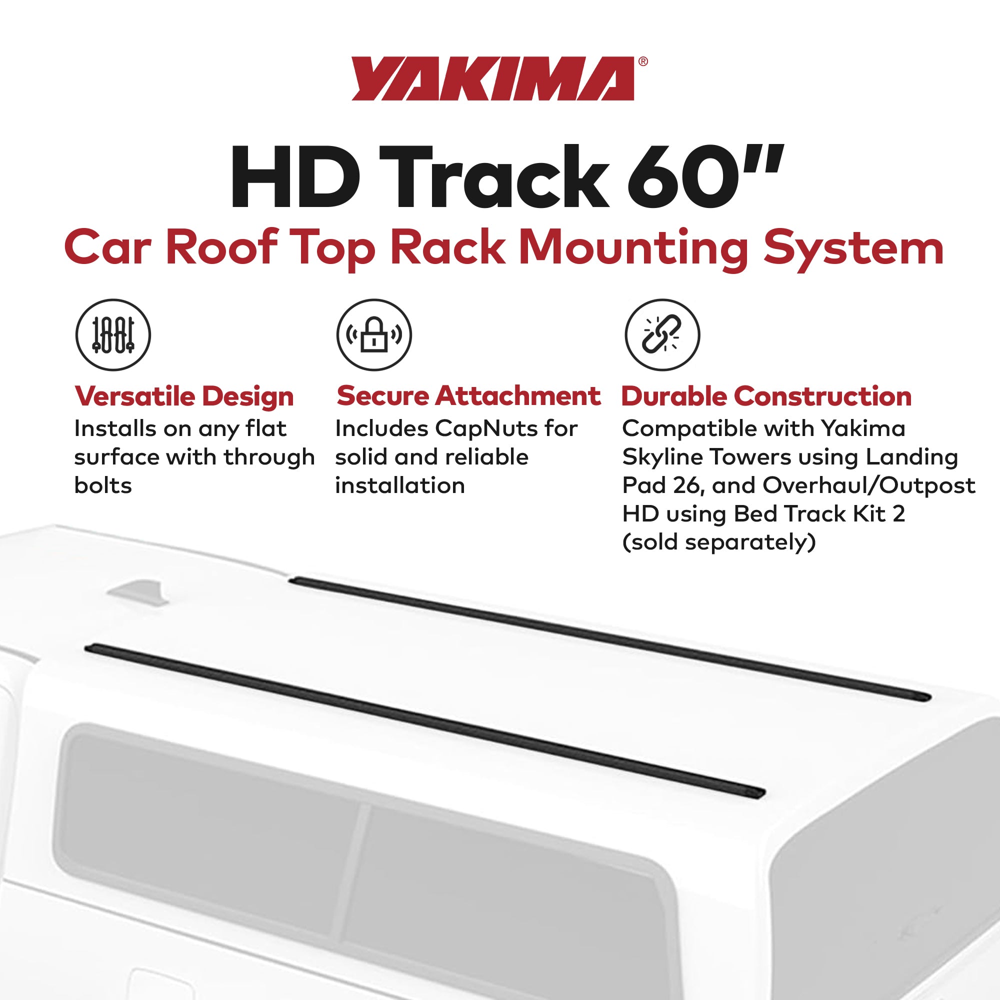Yakima HD Track 60' Car Roof Top Rack Mounting System w/CapNuts, Black(Open Box) - VMInnovations
