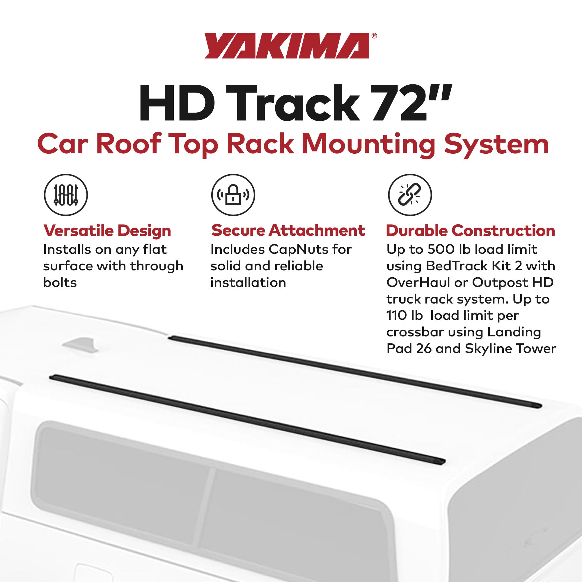 Yakima HD Track 72" Car Roof Top Rack Mounting System w/CapNuts, Black(Open Box) - VMInnovations