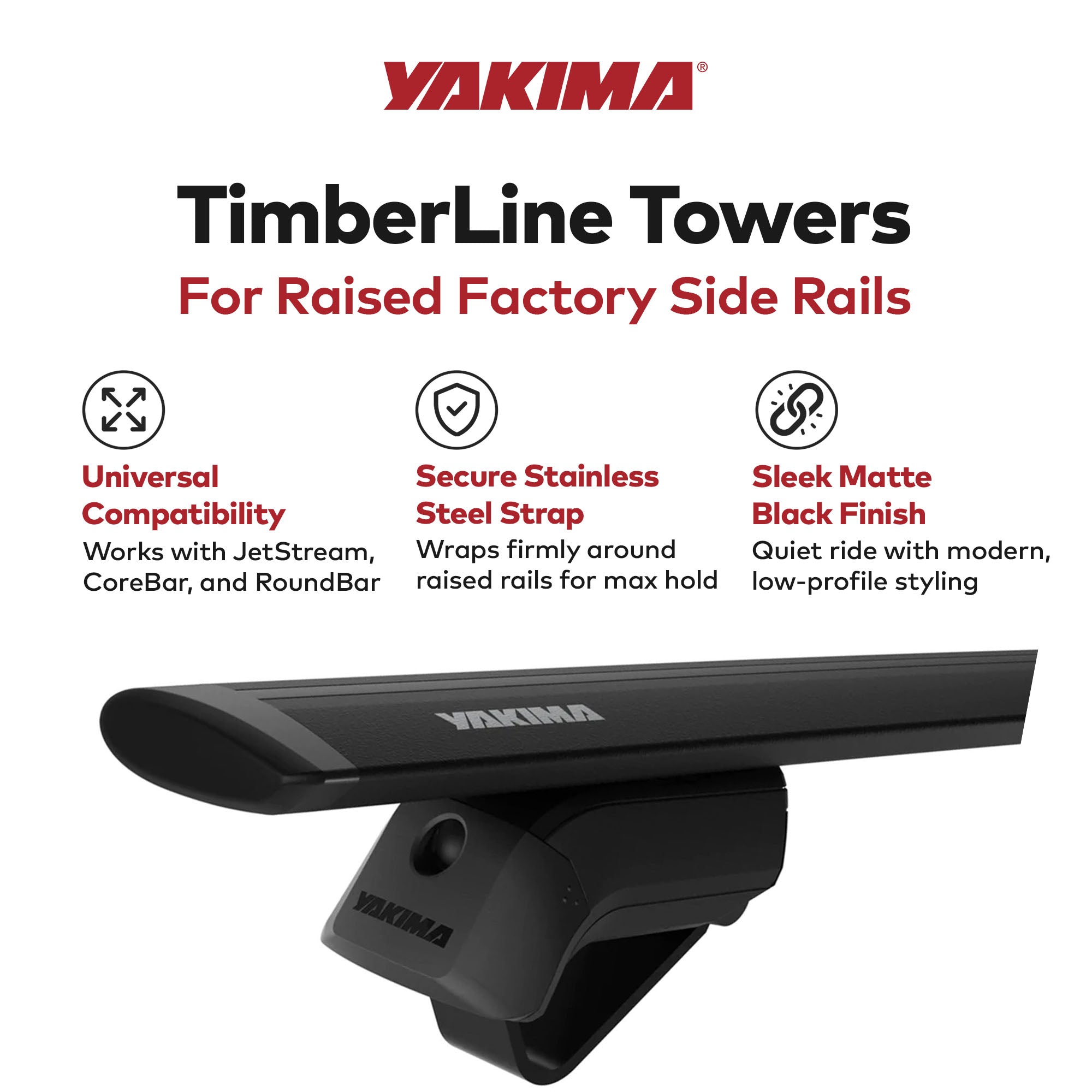 YAKIMA Crossbar Mounts Timberline Towers for Raised Factory Side Rails, Set of 4 - VMInnovations