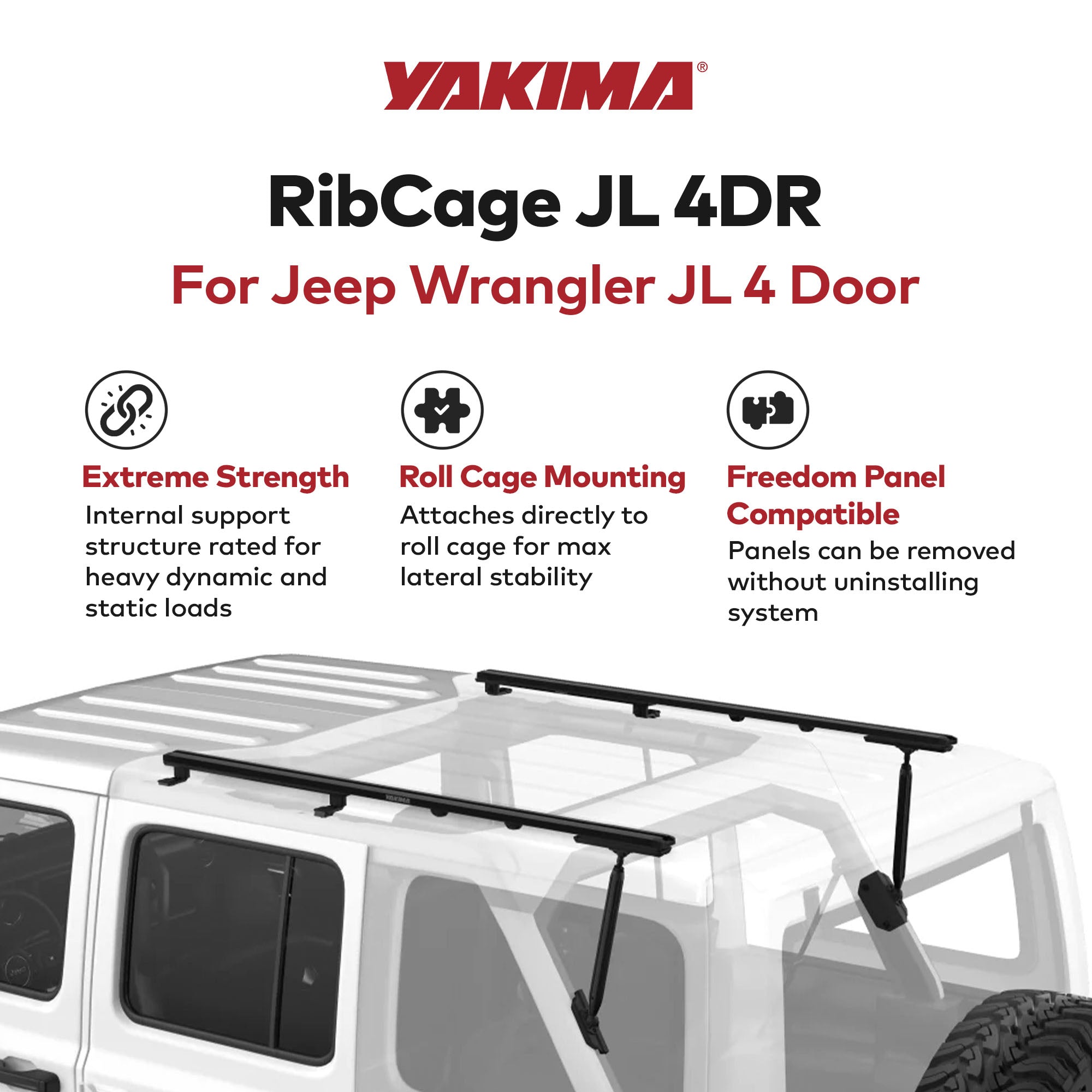 Yakima RibCage JL 4DR Custom Rooftop Track System with Internal Supports, Black - VMInnovations