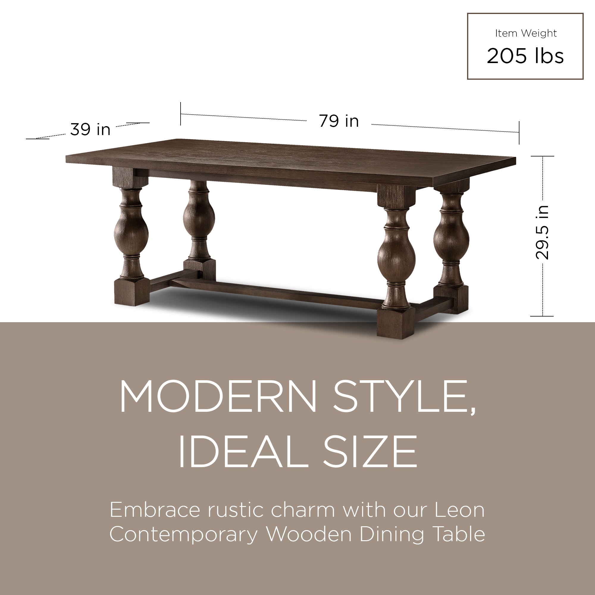 Maven Lane Leon Traditional Wooden Dining Table in Antiqued Brown Finish - VMInnovations