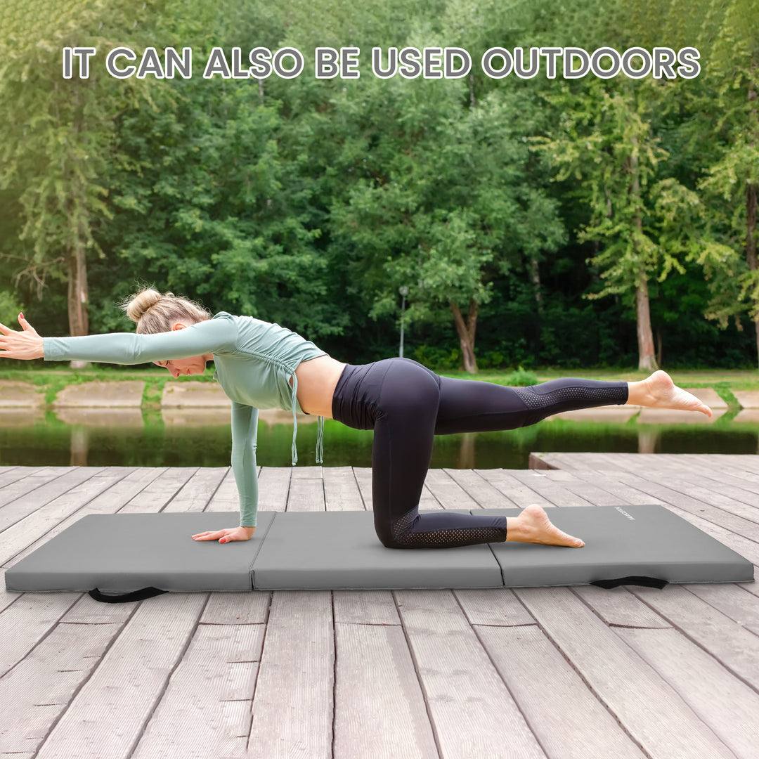 BalanceFrom Fitness GoGym 6x2ft Folding 3 Panel Exercise Mat with Handles, Gray - VMInnovations