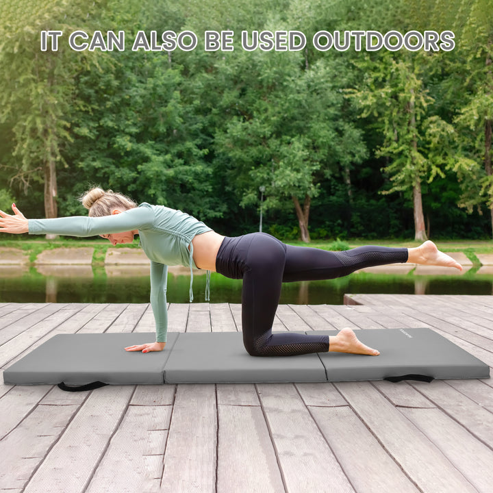 BalanceFrom Fitness GoGym 6x2ft Folding 3 Panel Exercise Mat with Handles, Gray - VMInnovations