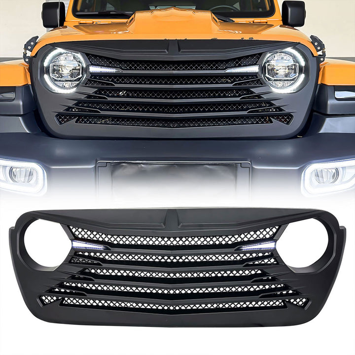 AMERICAN MODIFIED Tomahawk Front Grille w/DRL for 18-23 Jeep Wrangler/Gladiator - VMInnovations
