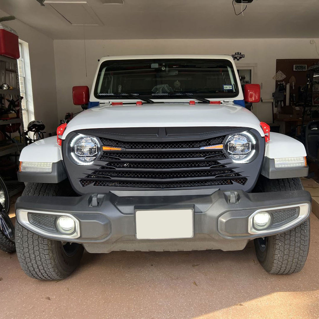 AMERICAN MODIFIED Tomahawk Front Grille w/DRL for 18-23 Jeep Wrangler/Gladiator - VMInnovations