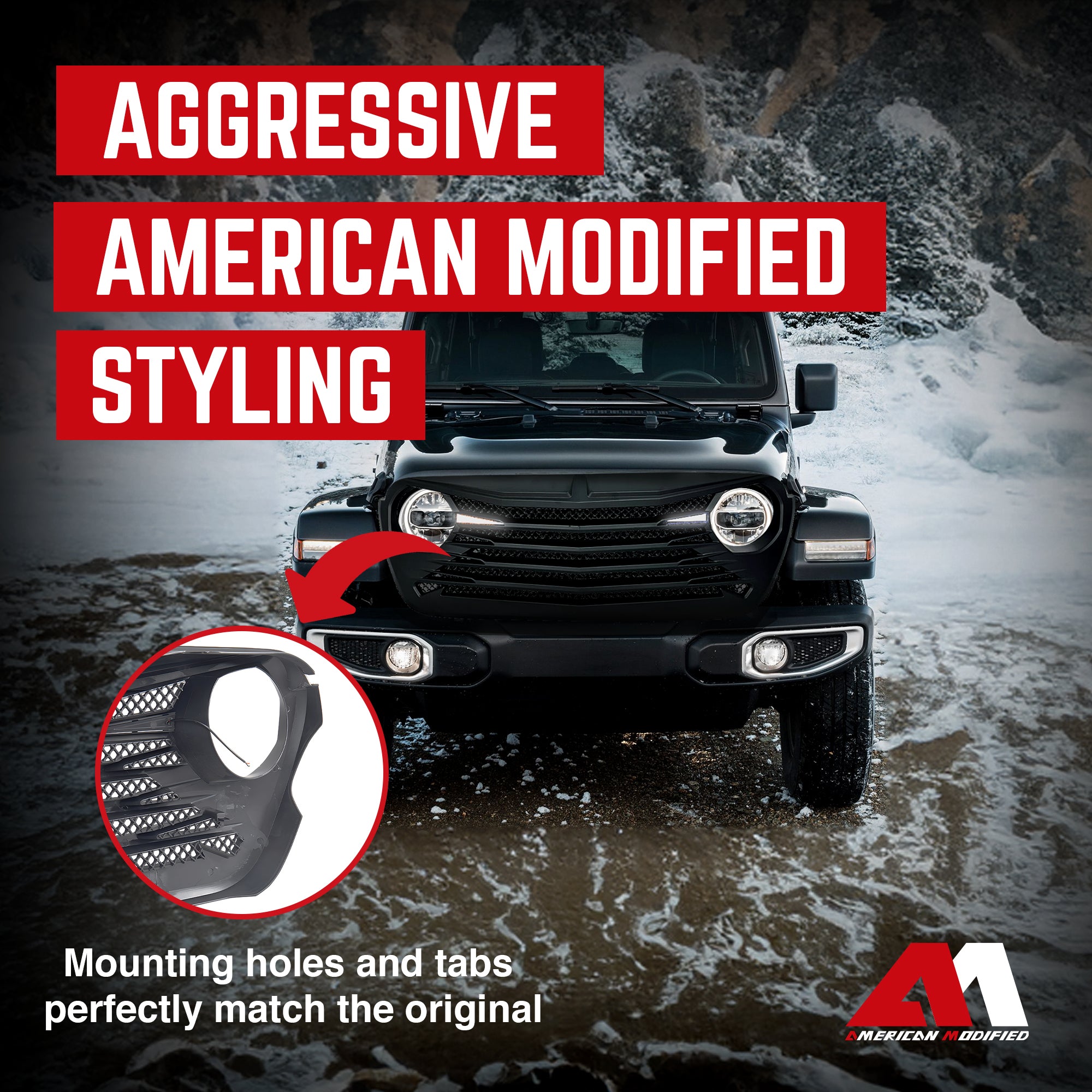 AMERICAN MODIFIED Front Grille w/DRL for 18-23 Jeep Wrangler/Gladiator(Open Box) - VMInnovations
