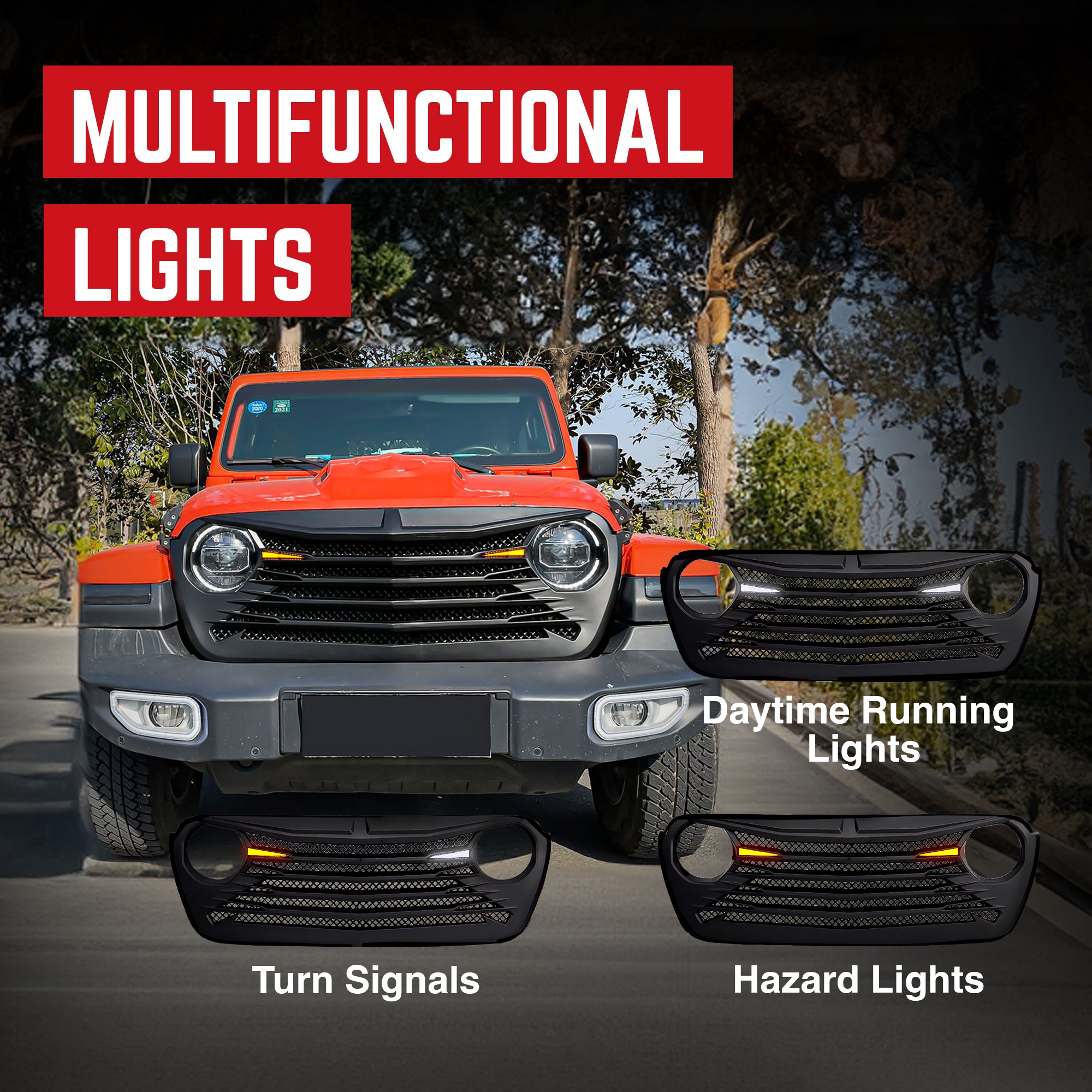 AMERICAN MODIFIED Front Grille w/DRL for 18-23 Jeep Wrangler/Gladiator(Open Box) - VMInnovations