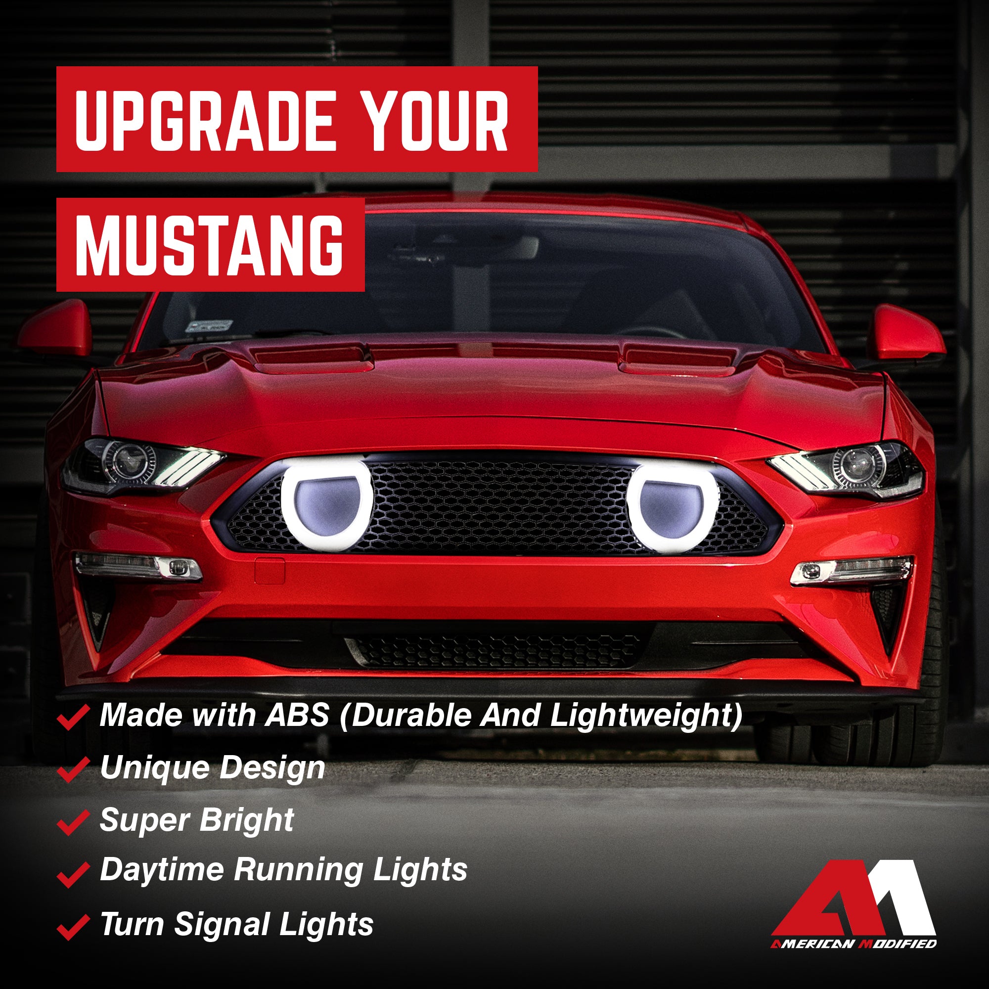 AMERICAN MODIFIED Mach 1 Front Upper Grille w/DRL LED for 2018-2023 Ford Mustang - VMInnovations