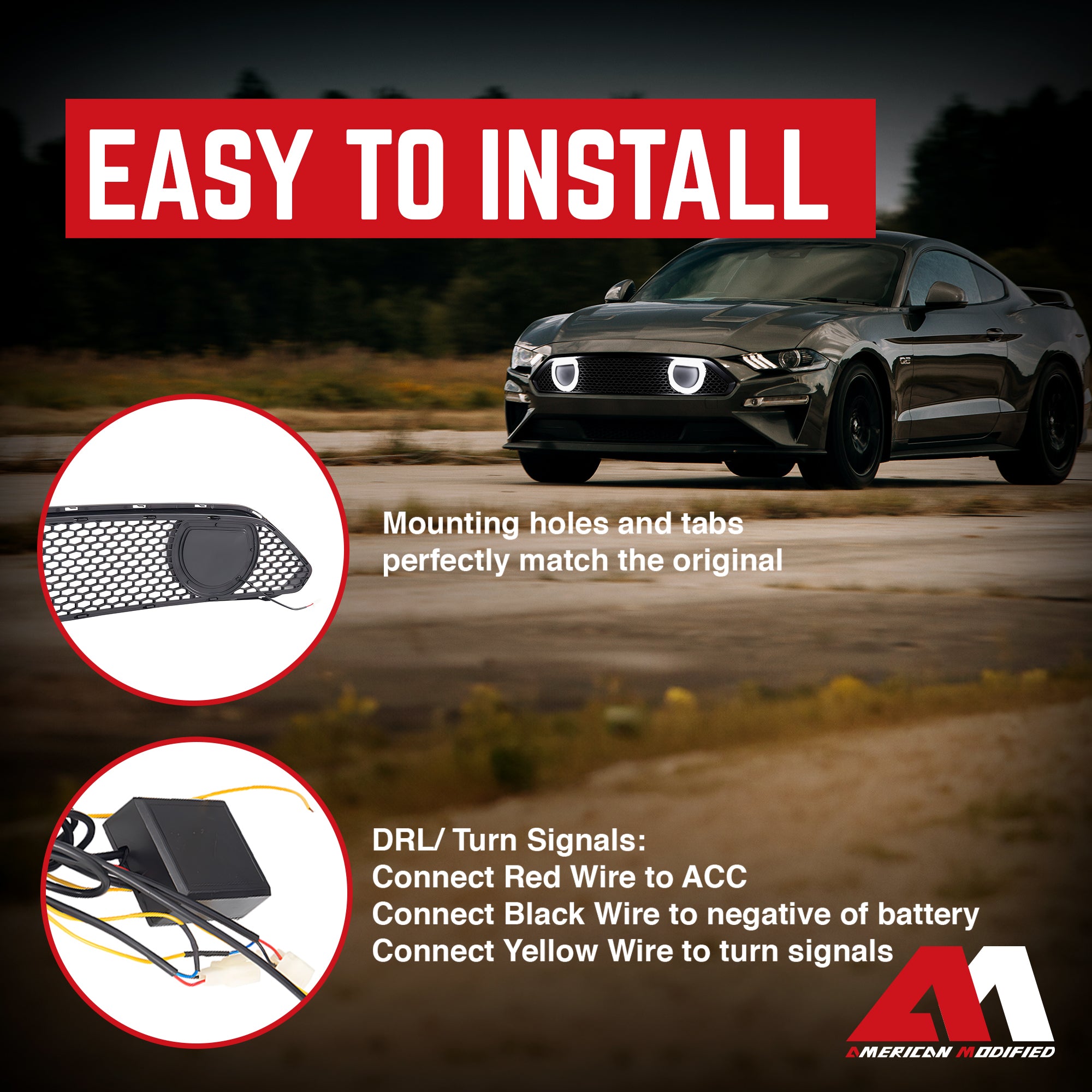 AMERICAN MODIFIED Mach 1 Front Upper Grille w/DRL LED for 2018-2023 Ford Mustang - VMInnovations
