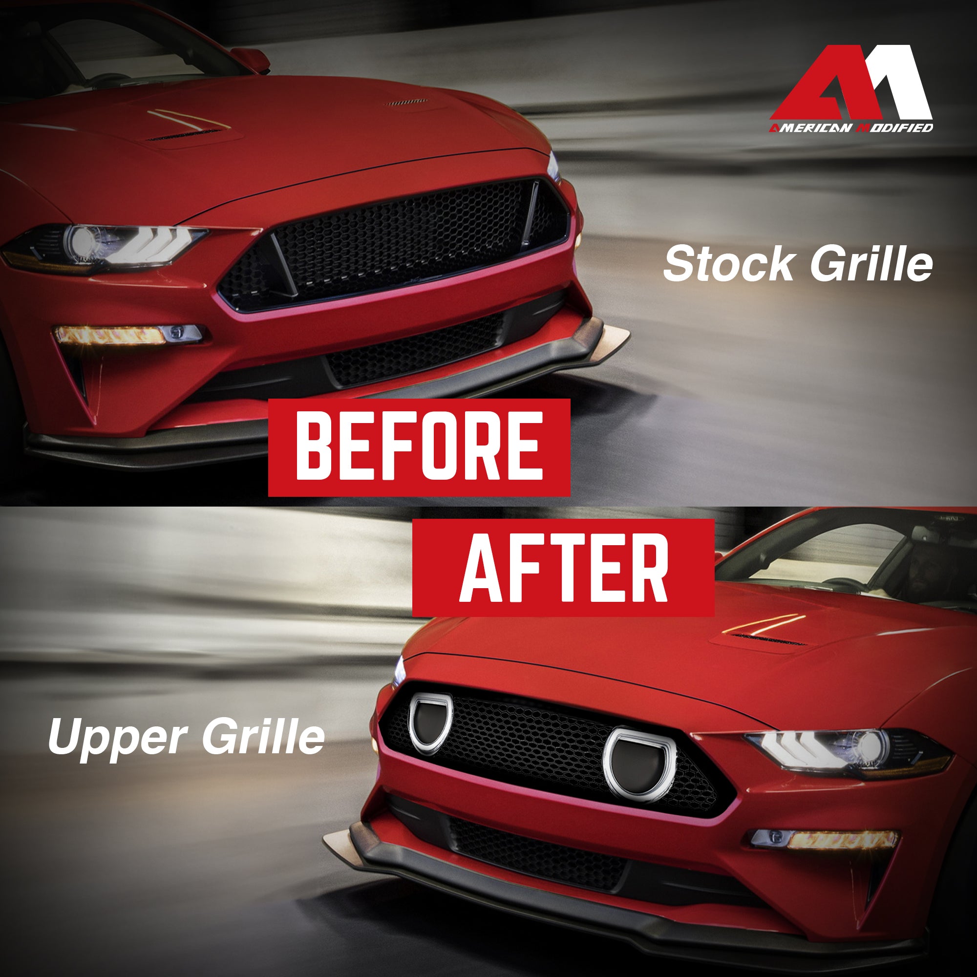 AMERICAN MODIFIED Mach 1 Front Upper Grille w/DRL LED for 2018-2023 Ford Mustang - VMInnovations