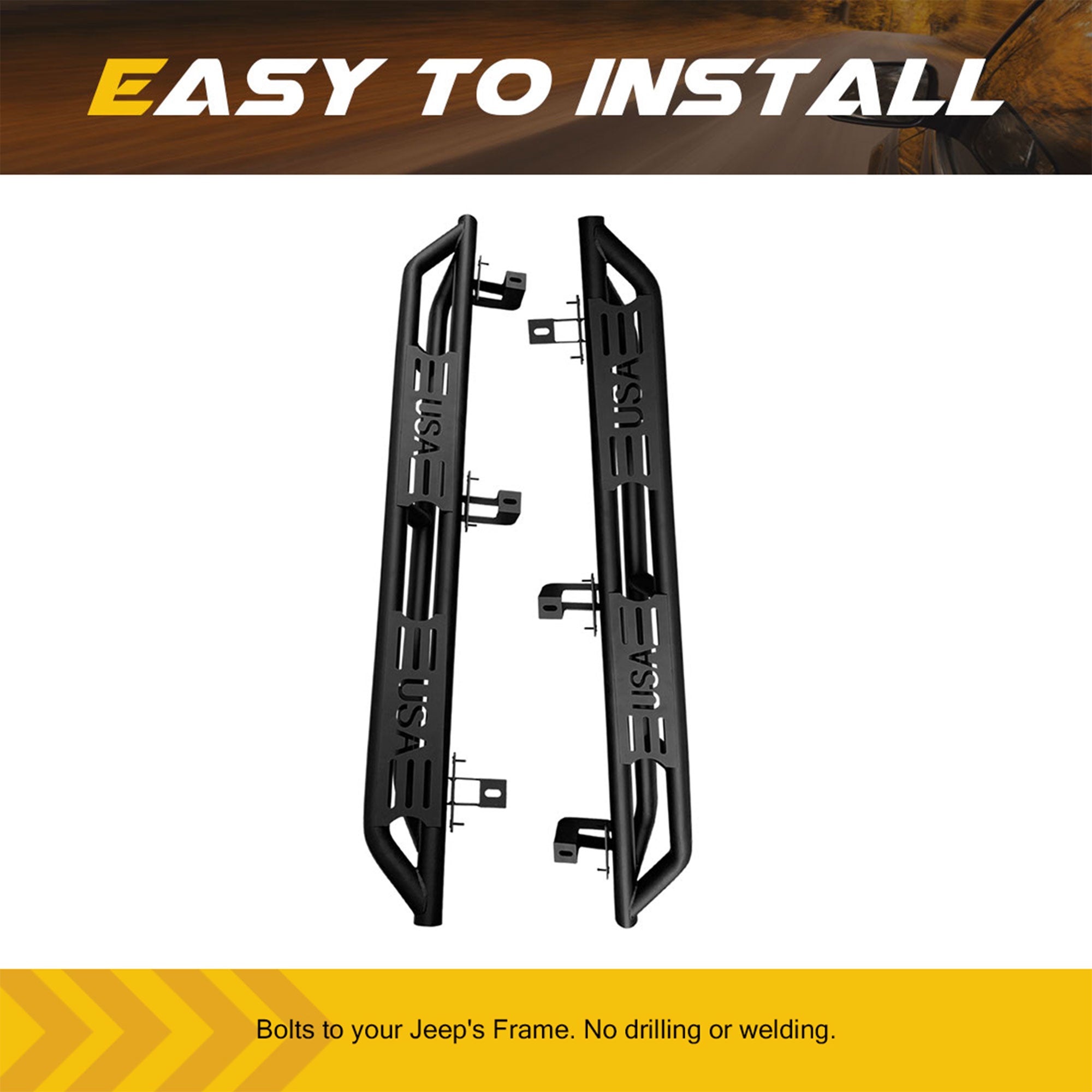 AMERICAN MODIFIED USA Style Side Step Bars for 2018 to 2023 Jeep Wrangler JL - VMInnovations