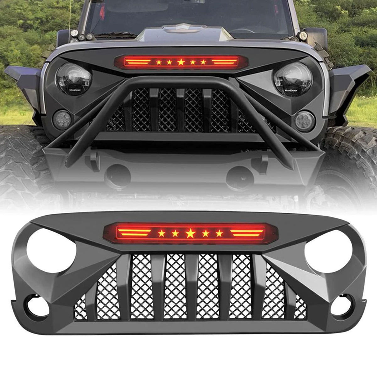 AMERICAN MODIFIED Front Grille w/Red Lights for 07-18 Jeep Wrangler JK (Used)