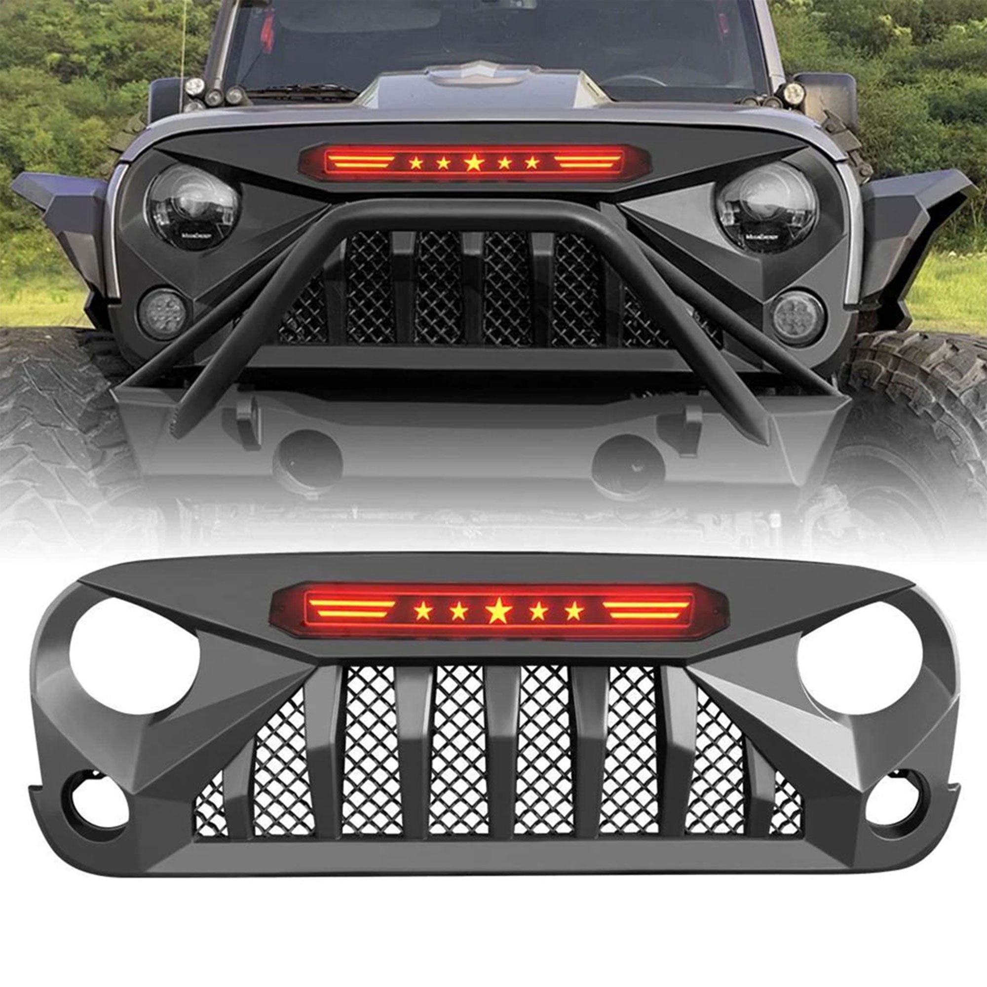 AMERICAN MODIFIED Front Grille w/Red Lights for 07-18 Jeep Wrangler JK (Used)