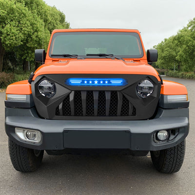 AMERICAN MODIFIED Demon Grille w/Blue Lights for 18-21 Jeep Wrangler/Gladiator