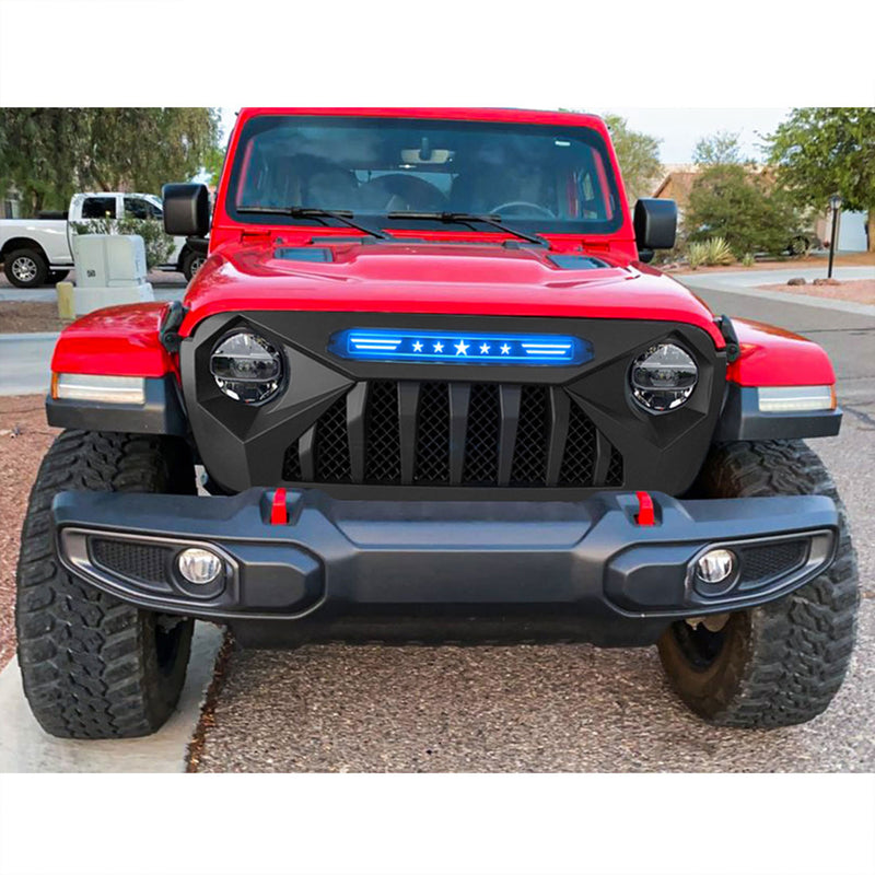 AMERICAN MODIFIED Demon Grille w/Blue Lights for 18-21 Jeep Wrangler/Gladiator
