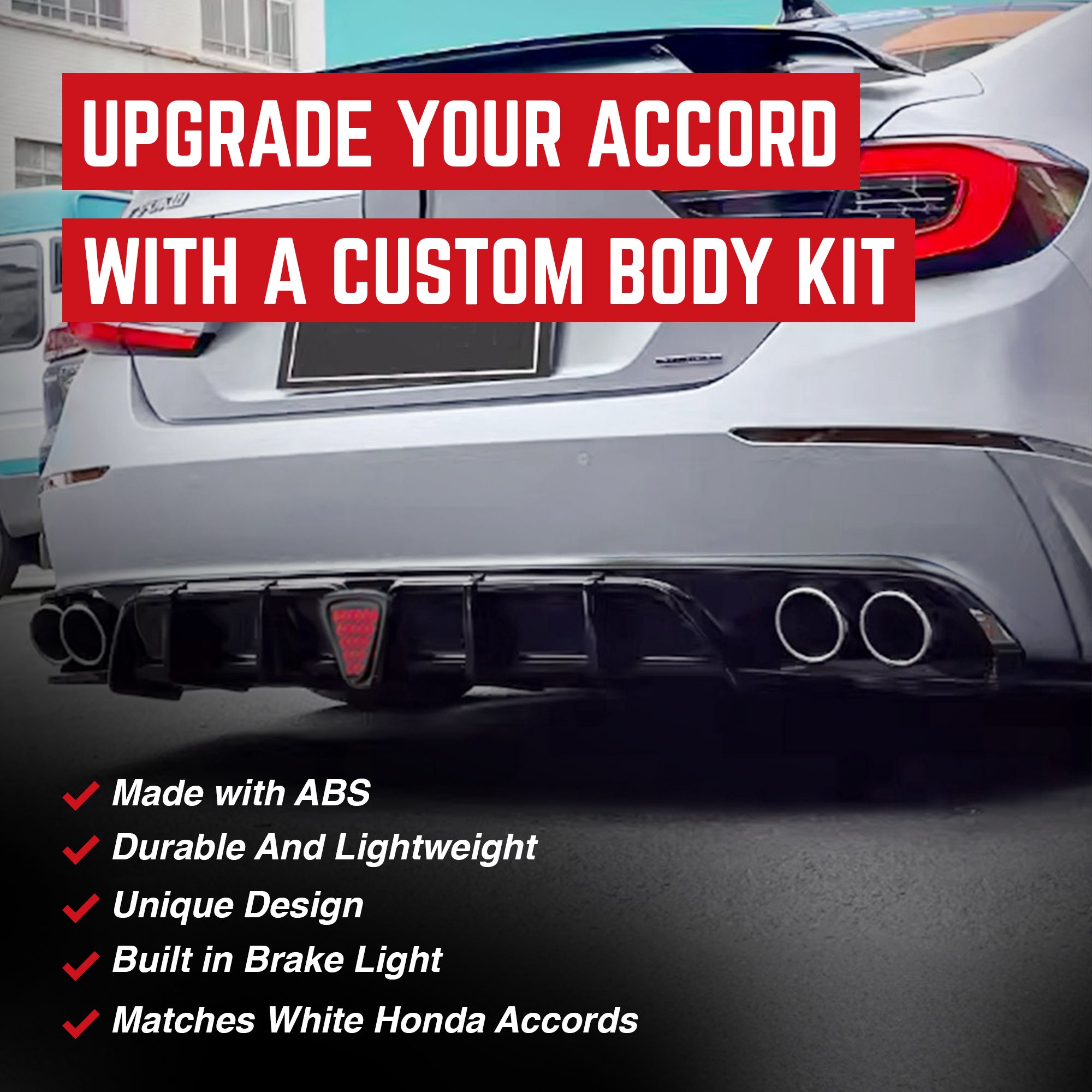 AMERICAN MODIFIED 18-23 Honda Accord Rear Bumper Lip w/LED Light,White(Open Box) - VMInnovations