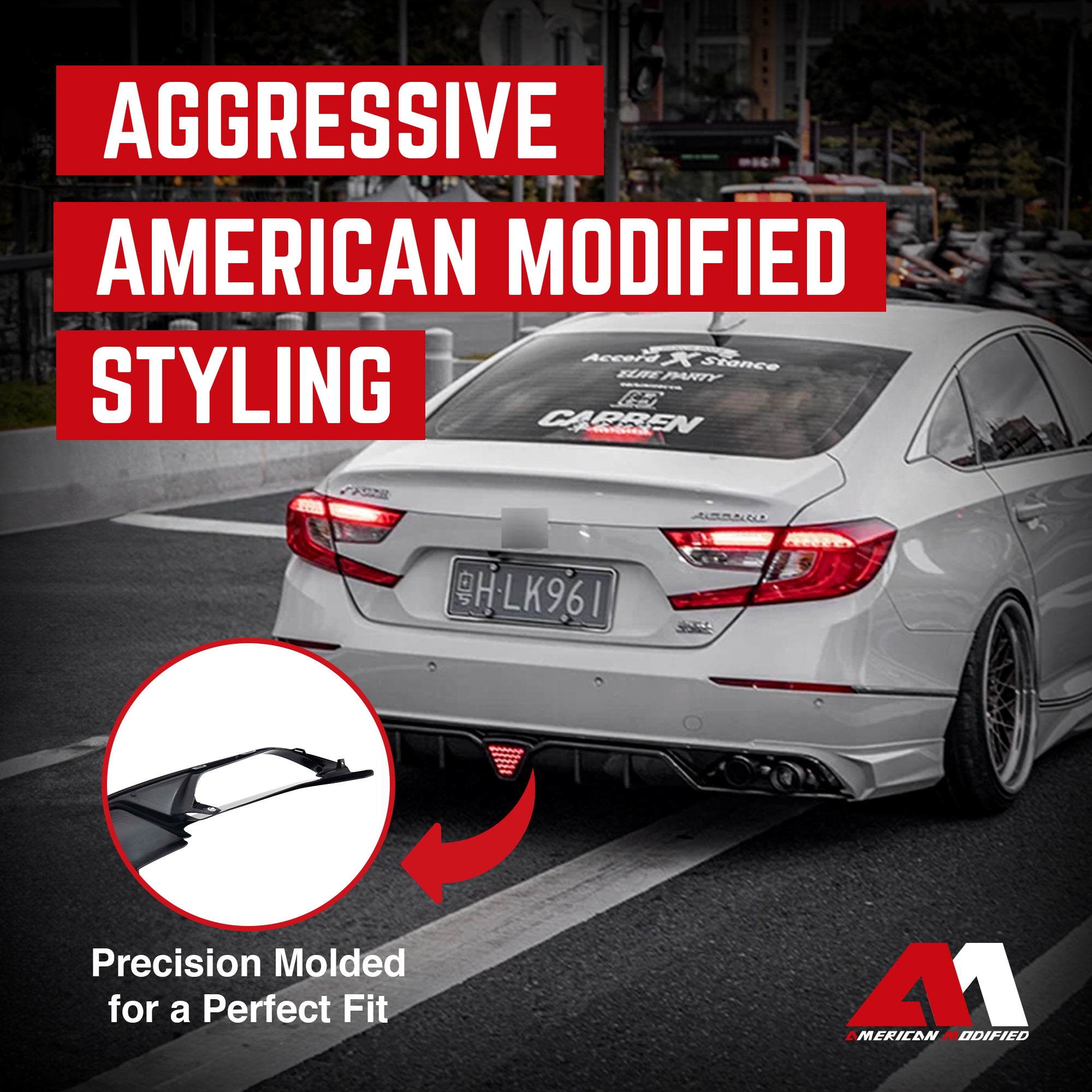 AMERICAN MODIFIED 18-23 Honda Accord Rear Bumper Lip w/LED Light,White(Open Box) - VMInnovations