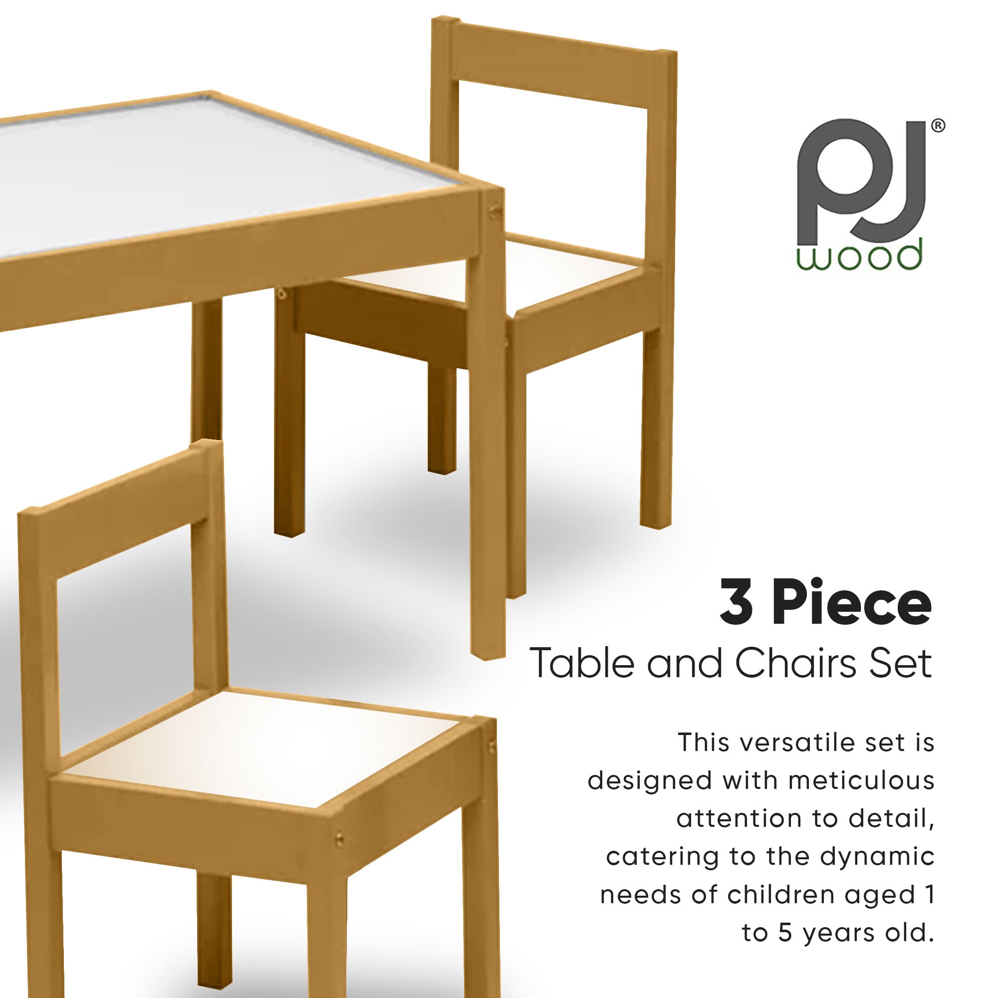 PJ Wood 3pc Table and Chairs Set w/Natural Finish & Dry Erase Surface (Open Box) - VMInnovations
