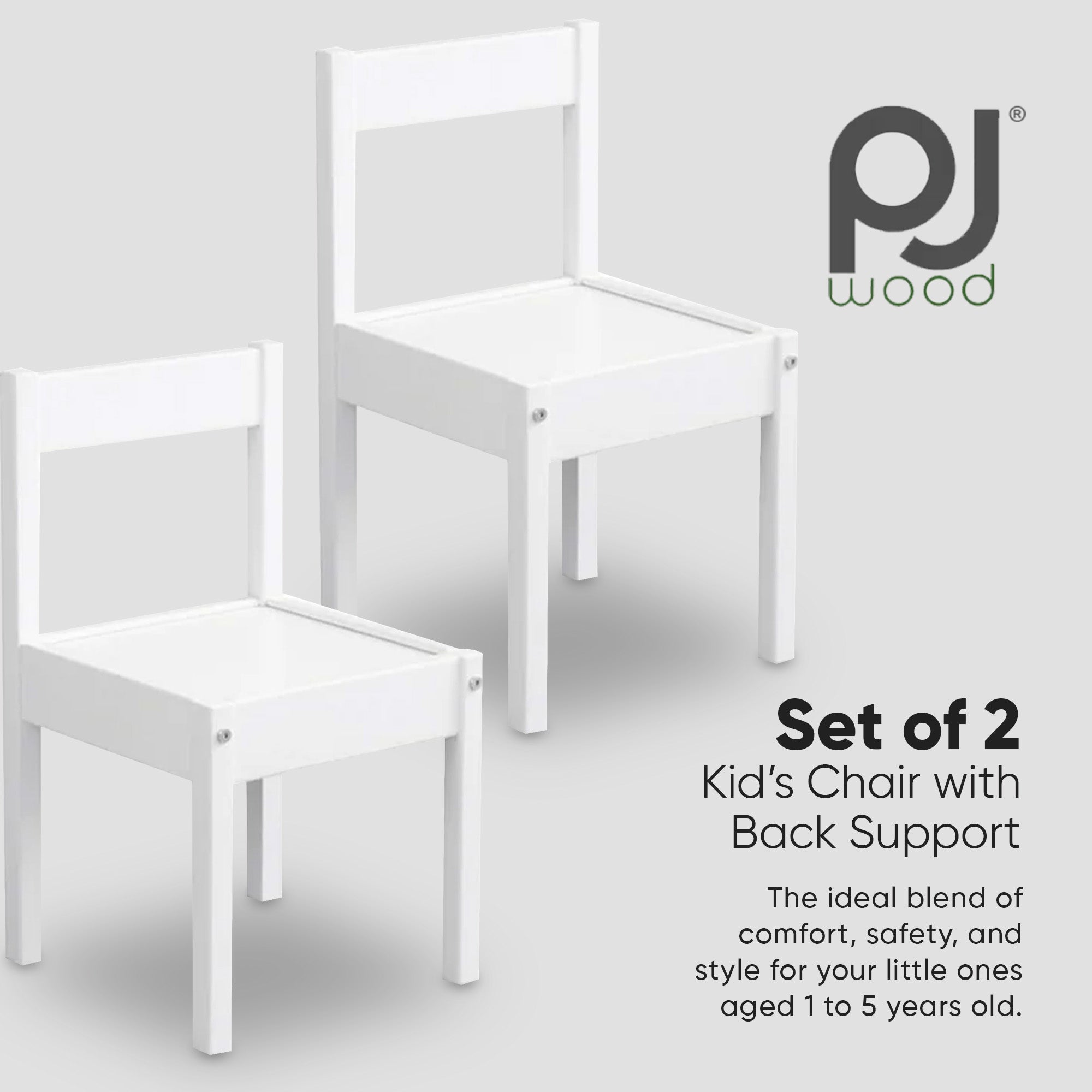 PJ Wood Kids Chair with Back Support for Ages 1-5 Years Old (Set of 2)(Open Box) - VMInnovations