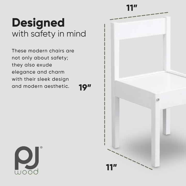 PJ Wood Kids Chair with Top Rail Back Support for Ages 1-5 Years Old (Set of 2) - VMInnovations