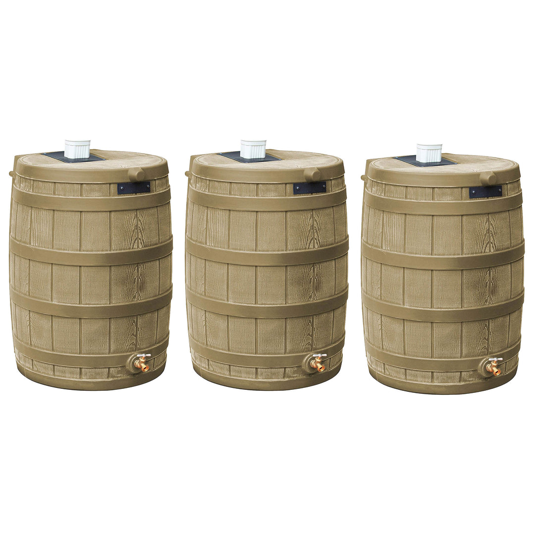 Good Ideas Rain Wizard 50 Gallon Plastic Barrel Water Collector, Khaki (3 Pack) - VMInnovations