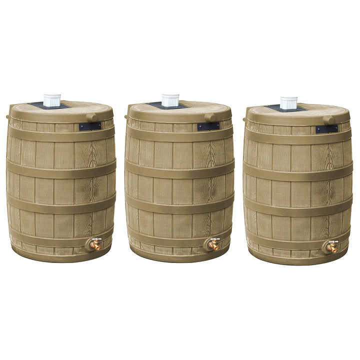Good Ideas Rain Wizard 50 Gallon Plastic Barrel Water Collector, Khaki (3 Pack) - VMInnovations