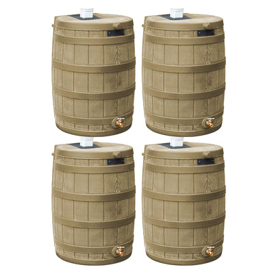 Good Ideas Rain Wizard 50 Gallon Plastic Barrel Water Collector, Khaki (4 Pack)