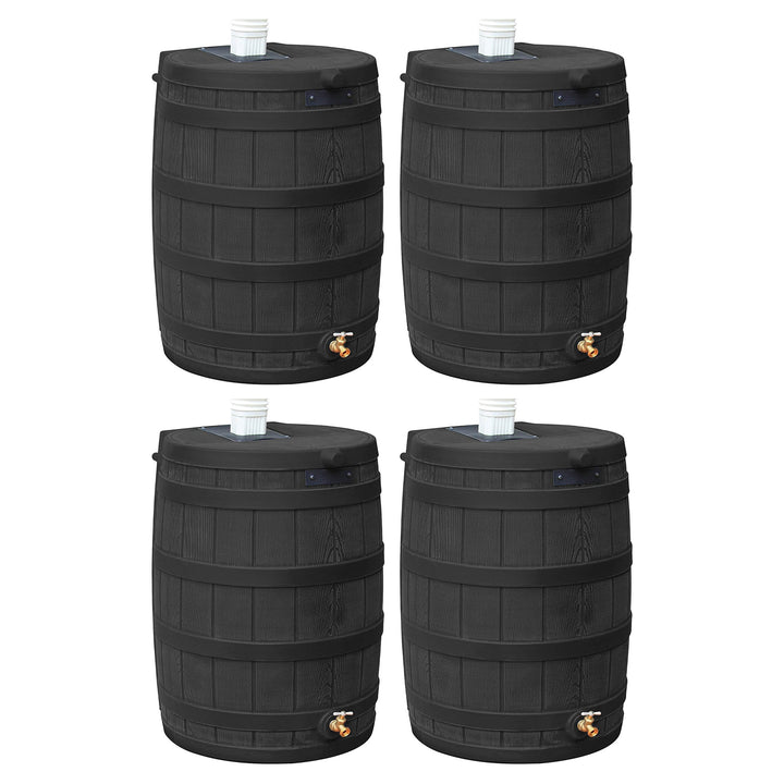 Good Ideas Rain Wizard 50 Gallon Plastic Barrel Water Collector, Black (4 Pack) - VMInnovations