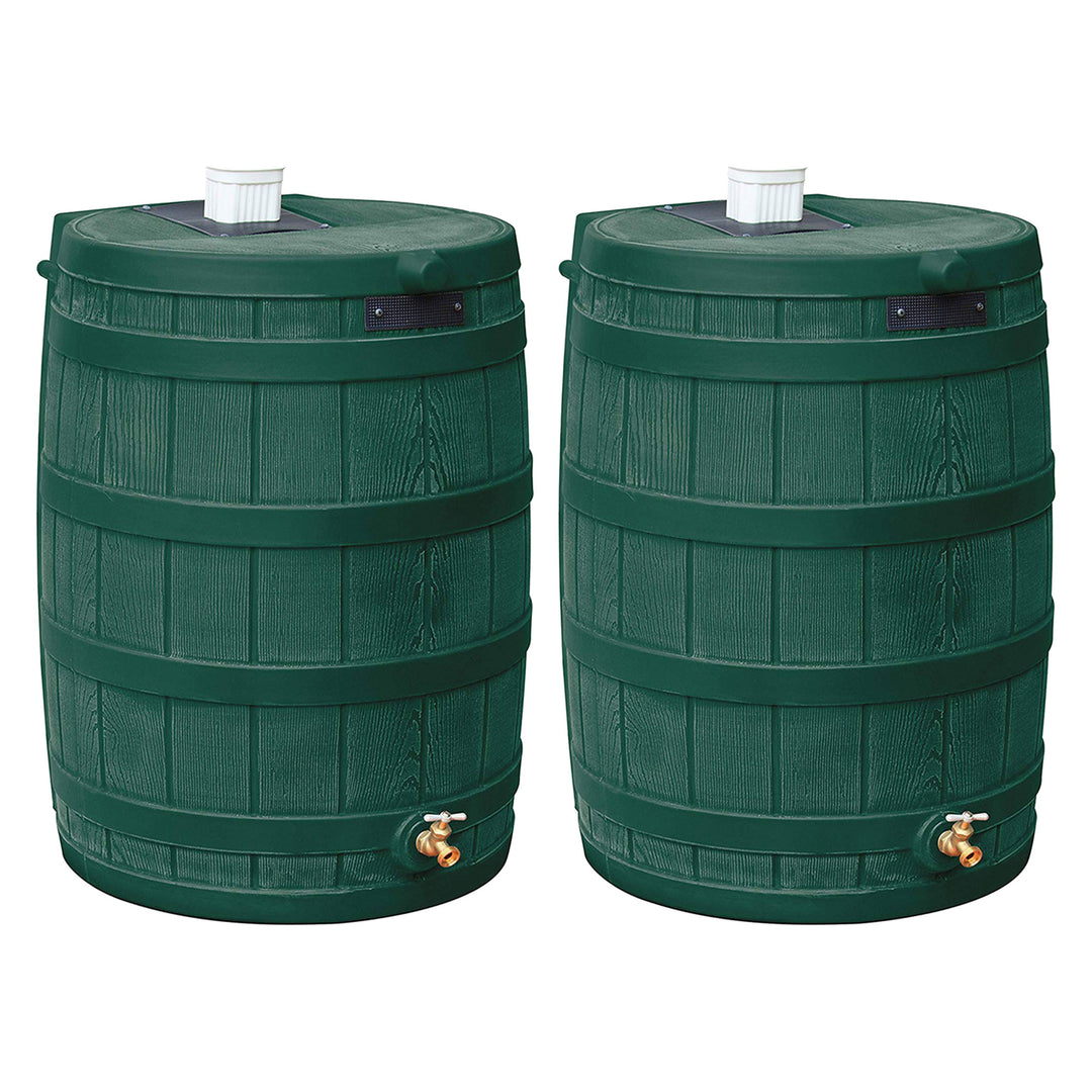Good Ideas Rain Wizard Water Storage 50 Gallon Capacity Barrel, Green, (2 Pack) - VMInnovations