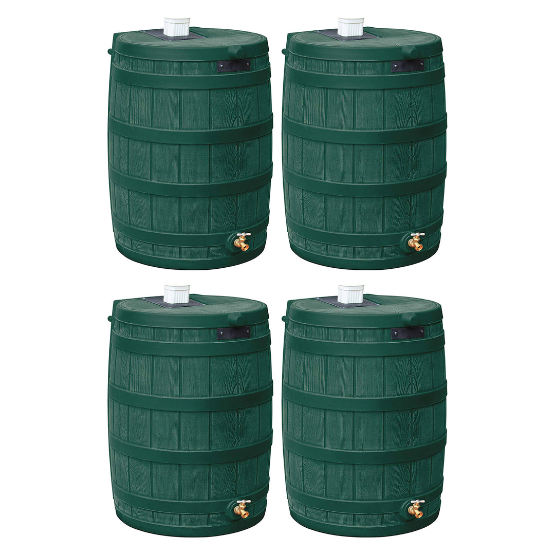 Good Ideas Rain Wizard Water Storage 50 Gallon Capacity Barrel, Green, (4 Pack) - VMInnovations