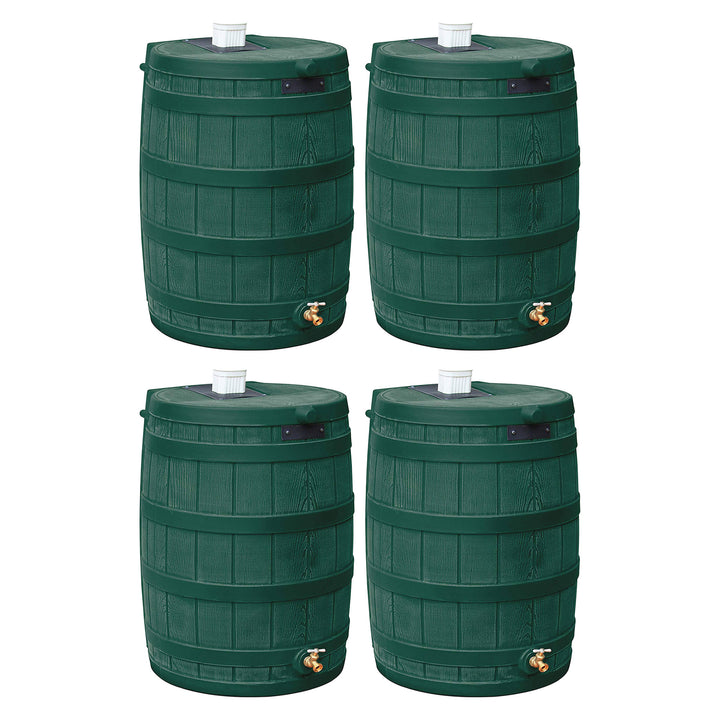 Good Ideas Rain Wizard Water Storage 50 Gallon Capacity Barrel, Green, (4 Pack) - VMInnovations