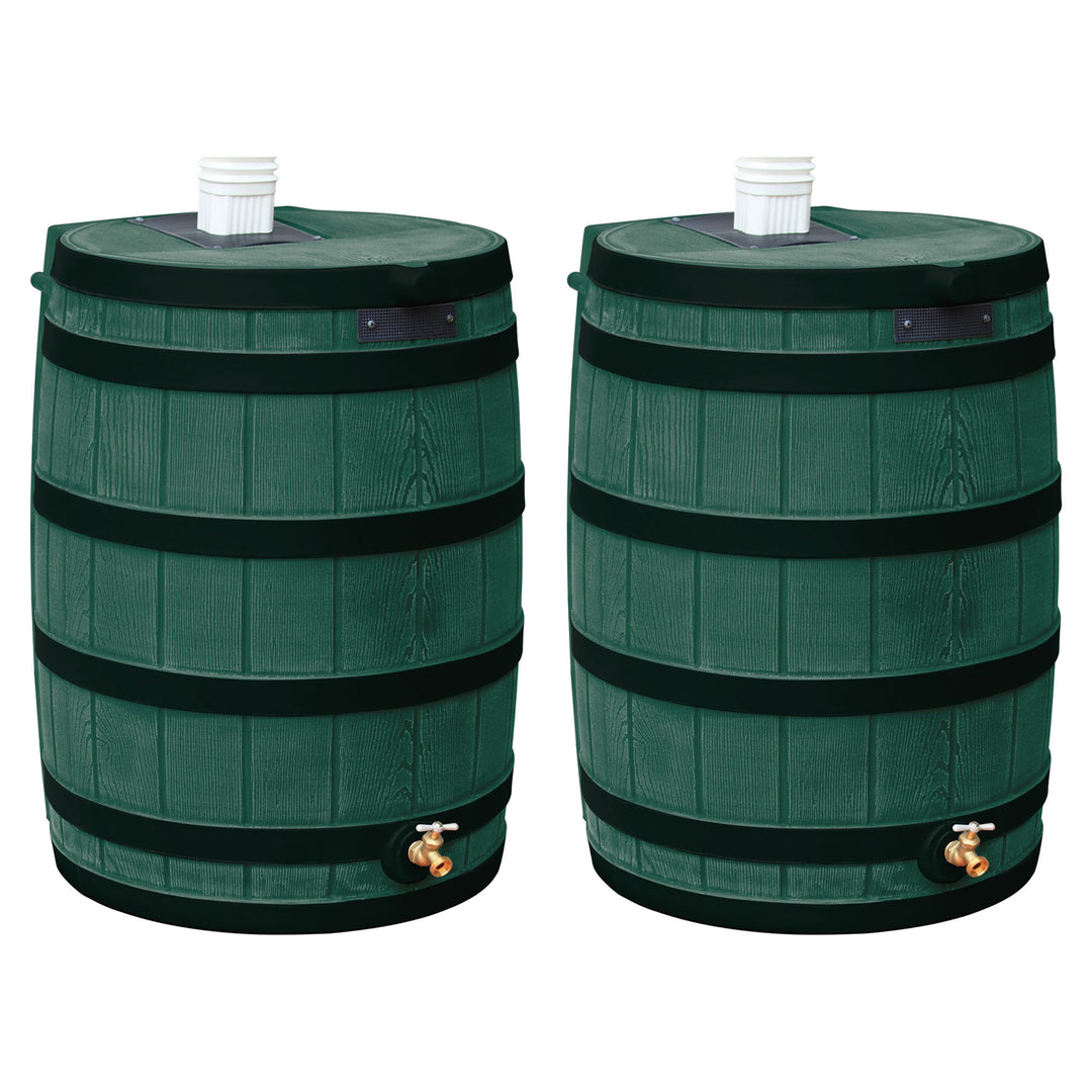 Good Ideas Rain Wizard Wood Rain Barrel with Darkened Ribs, Green, (2 Pack) - VMInnovations