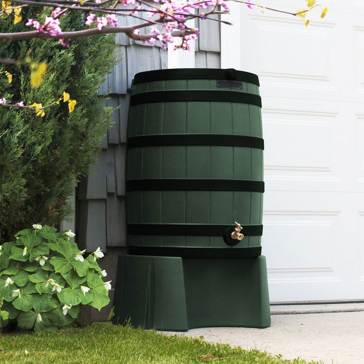 Good Ideas Rain Wizard Wood Rain Barrel with Darkened Ribs, Green, (2 Pack) - VMInnovations