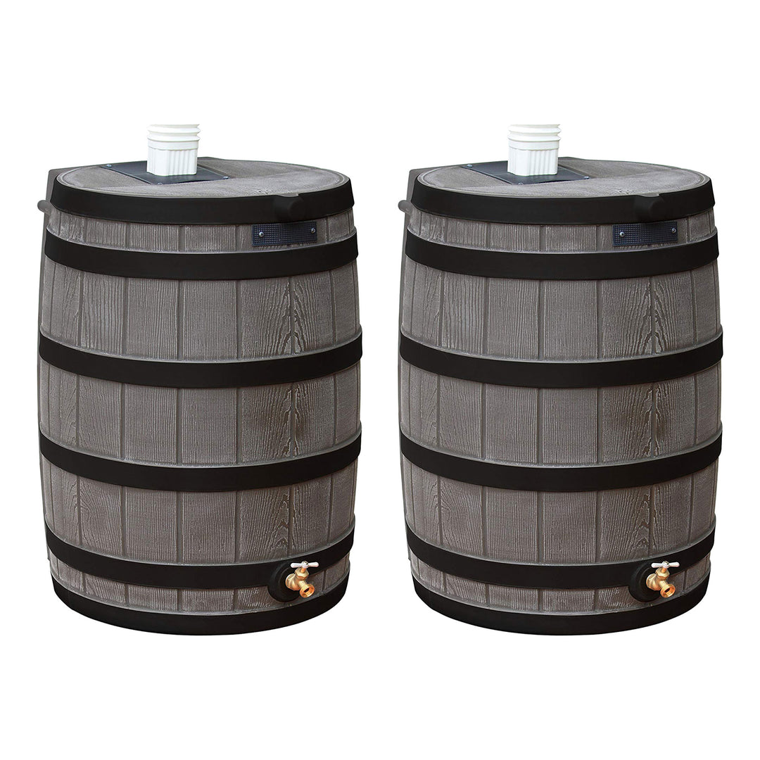 Good Ideas Rain Wizard Wood Rain Water Barrel with Darkened Ribs, Oak, (2 Pack) - VMInnovations